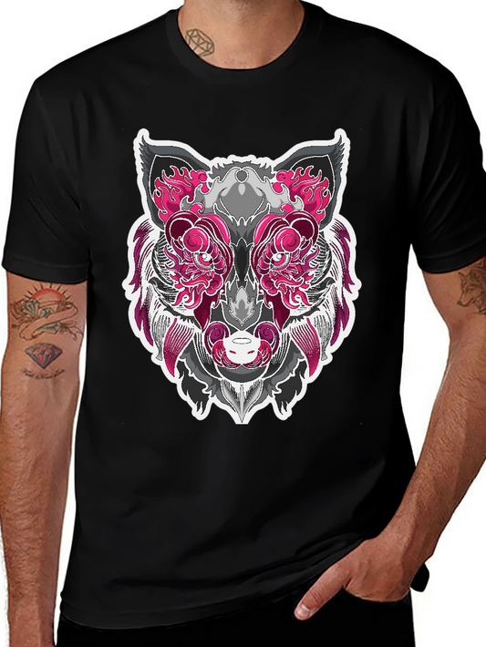 Graphic Wolf Tee - Pink & Gray Animal Print
