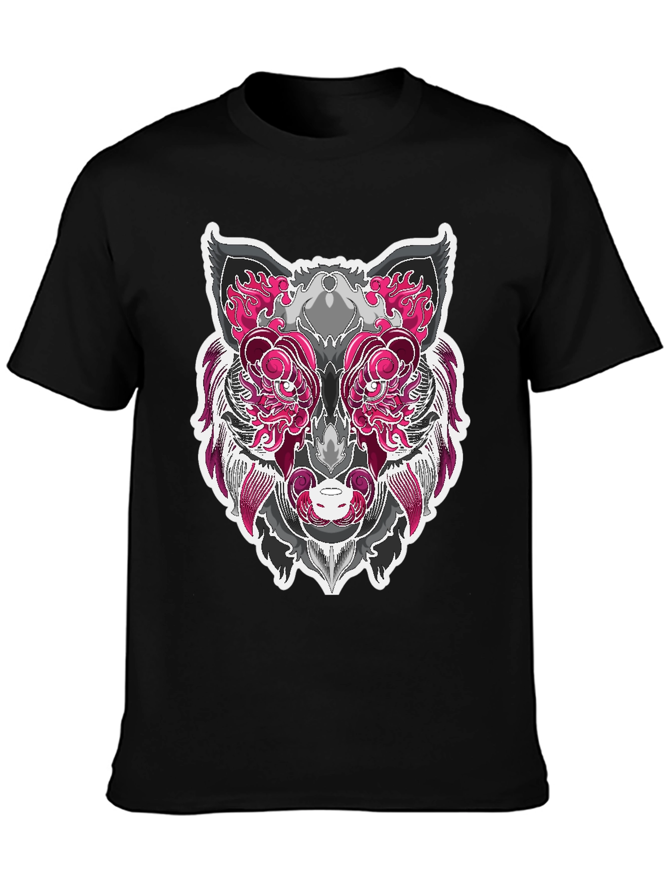 Graphic Wolf Tee - Pink & Gray Animal Print