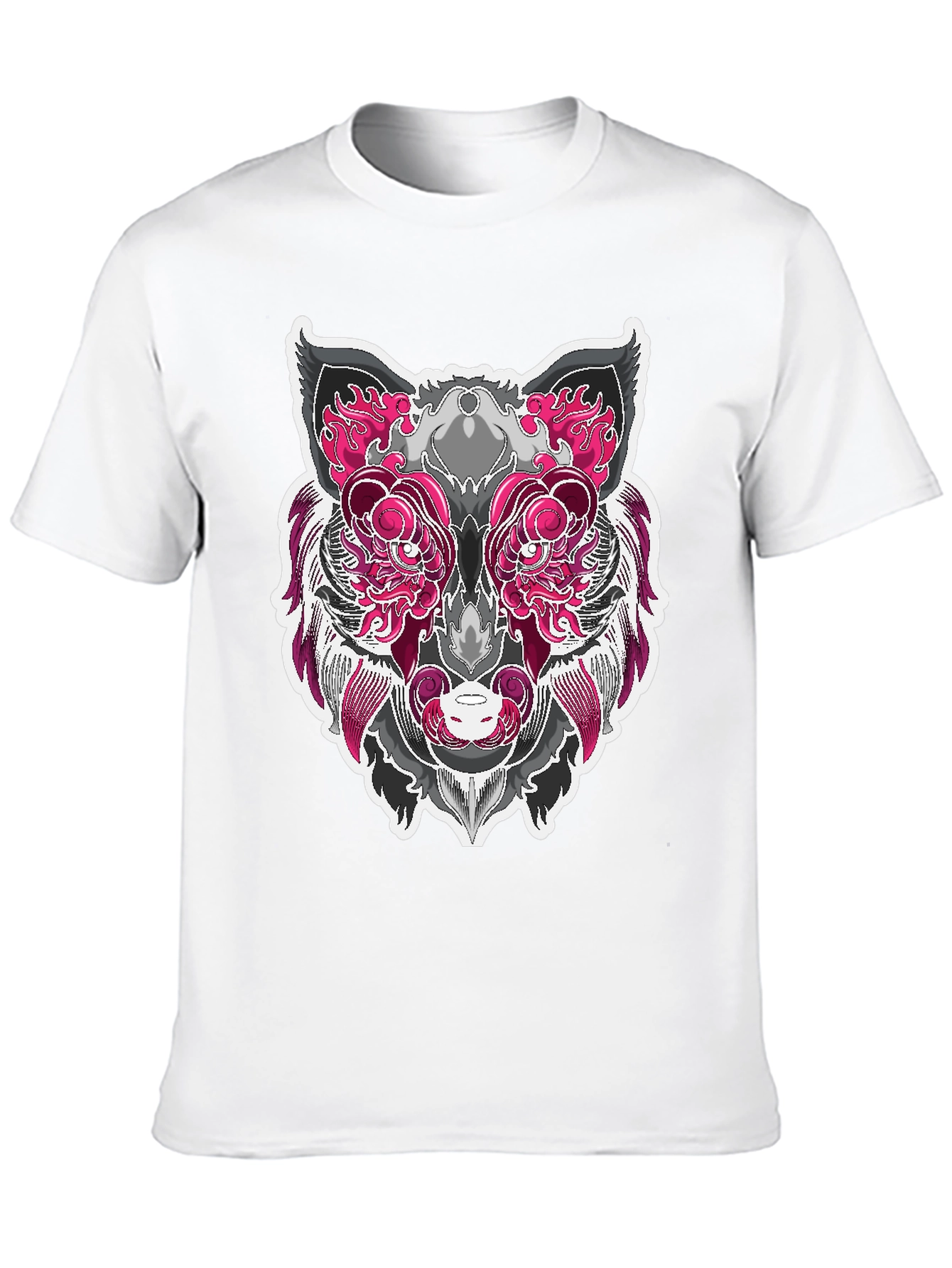 Graphic Wolf Tee - Pink & Gray Animal Print