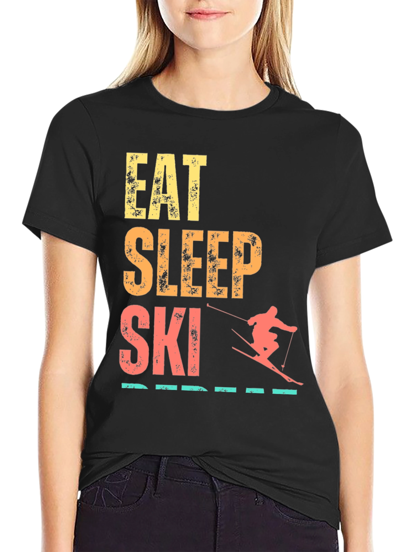 Eat Sleep Ski Repeat Graphic Tee - Black