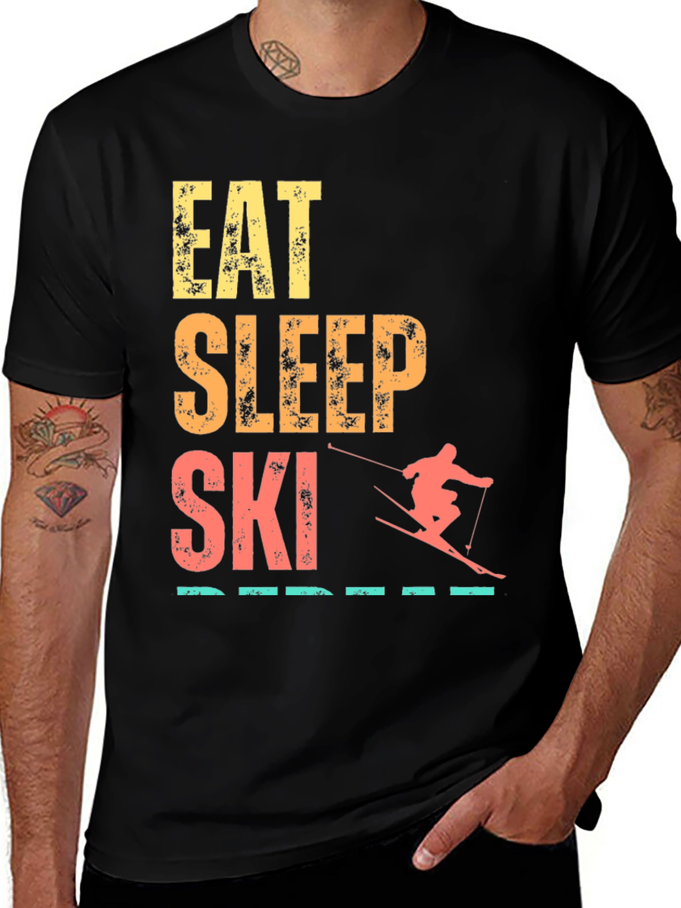 Eat Sleep Ski Repeat Graphic Tee - Black