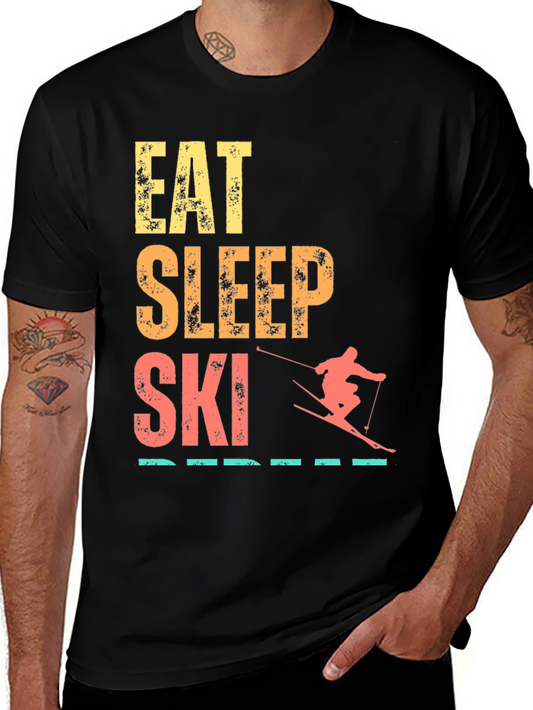 Eat Sleep Ski Repeat Graphic Tee - Black