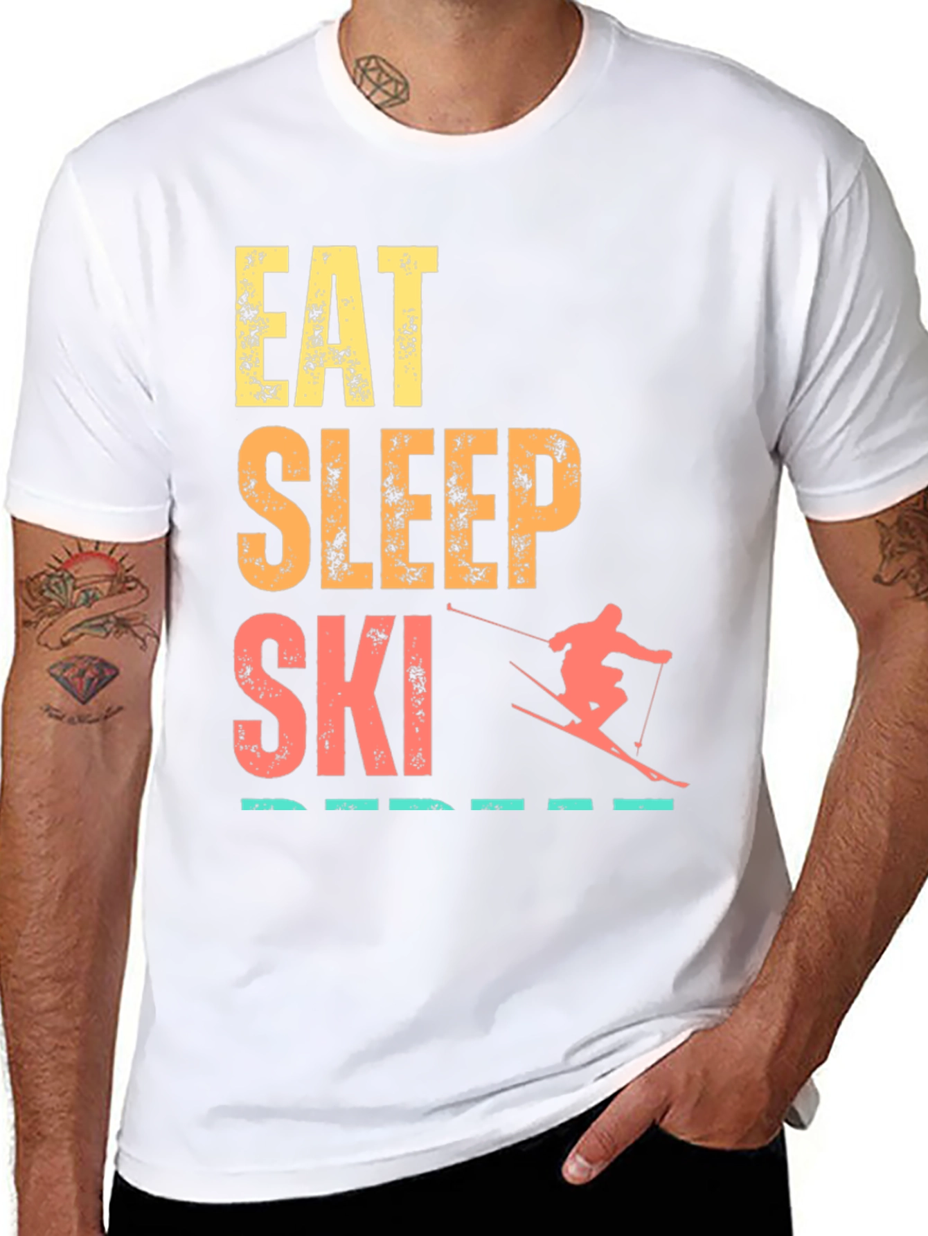 Eat Sleep Ski Repeat Graphic Tee - Black