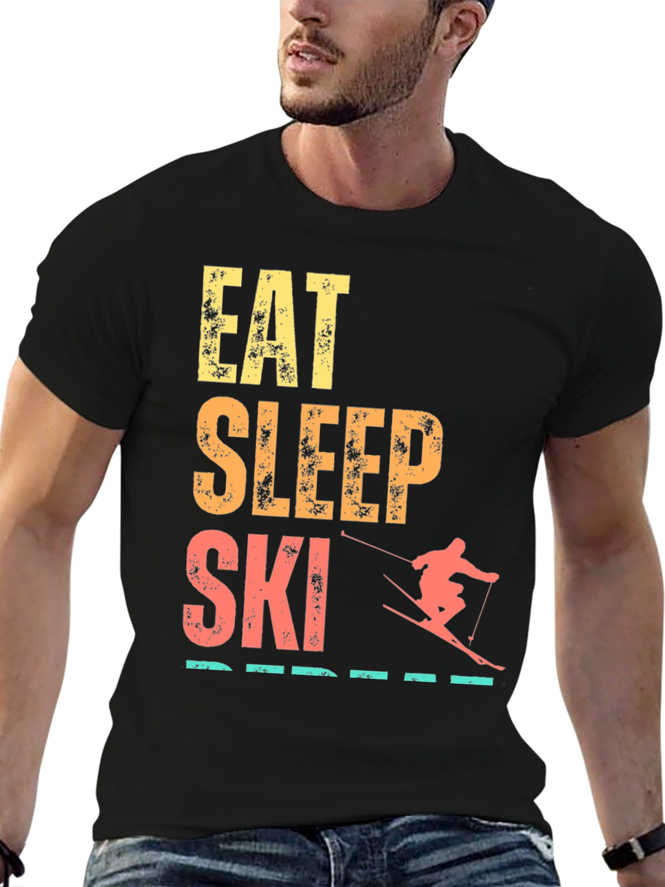 Eat Sleep Ski Repeat Graphic Tee - Black