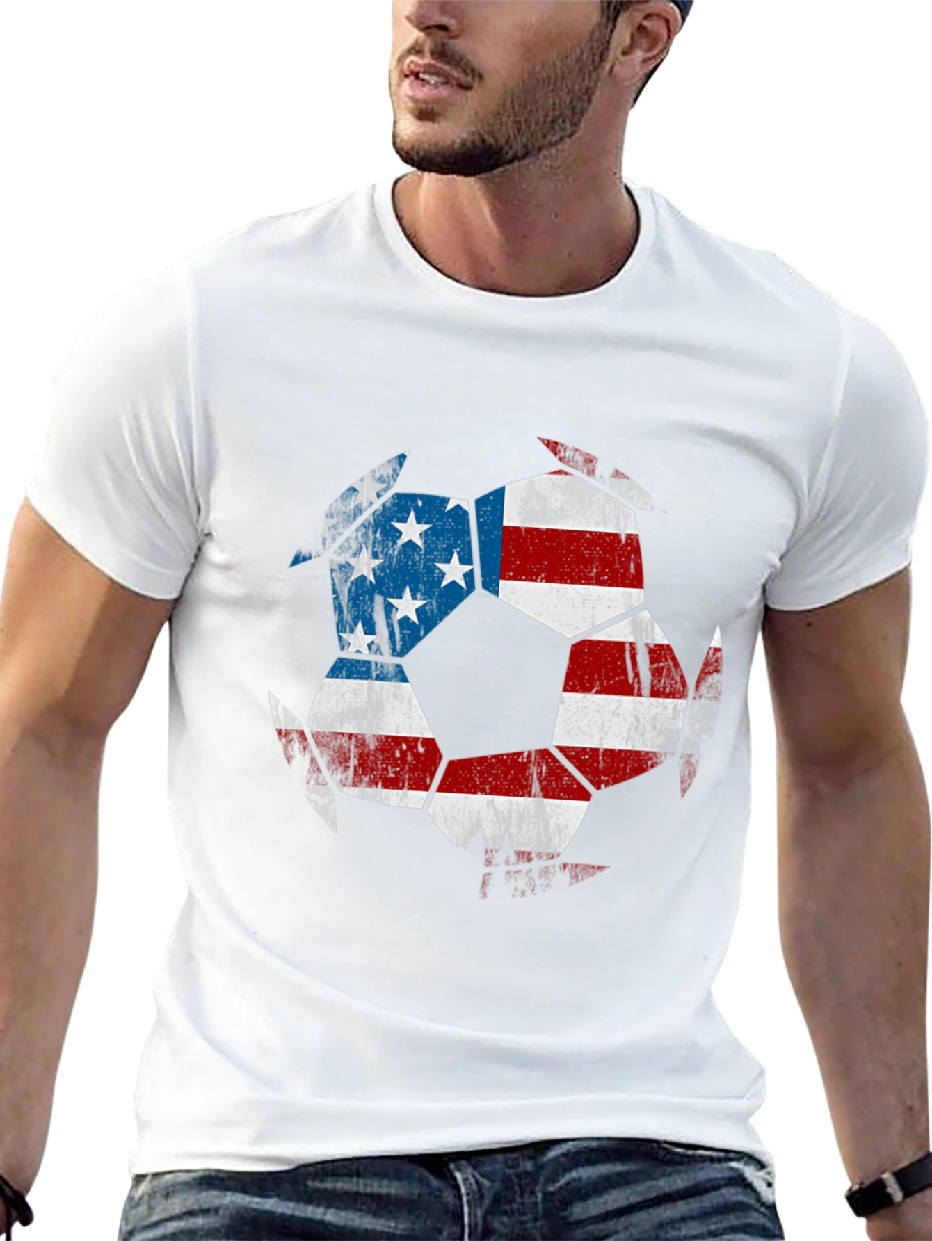 USA Flag Soccer Ball Graphic Tee - Patriotic Shirt