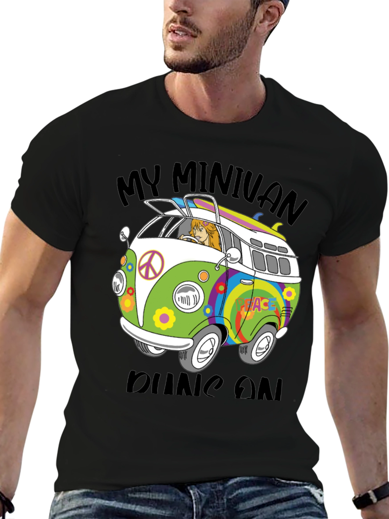 Retro Van T-Shirt - My Minivan Runs On Peace