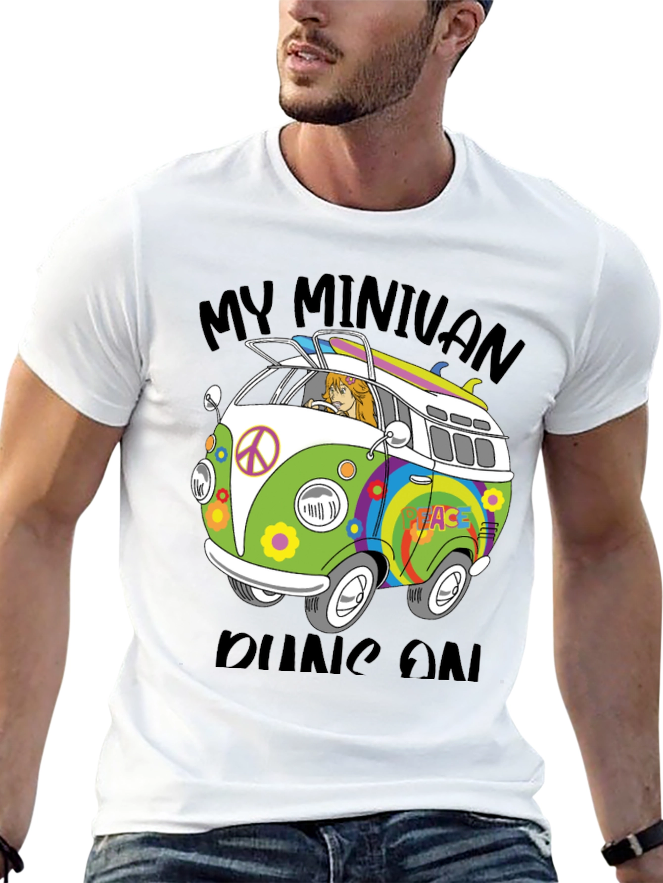 Retro Van T-Shirt - My Minivan Runs On Peace