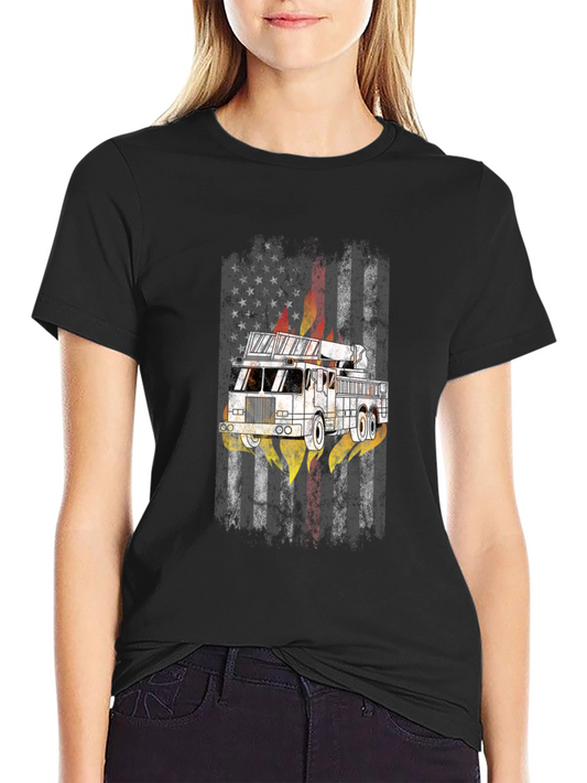 Firefighter American Flag Truck T-Shirt