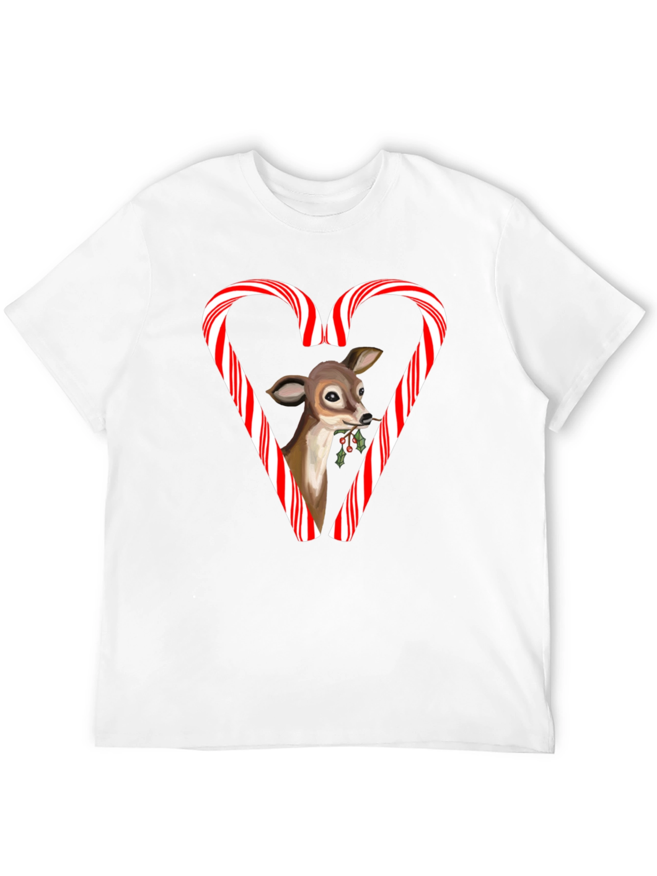 Holiday Deer Candy Cane Heart T-Shirt