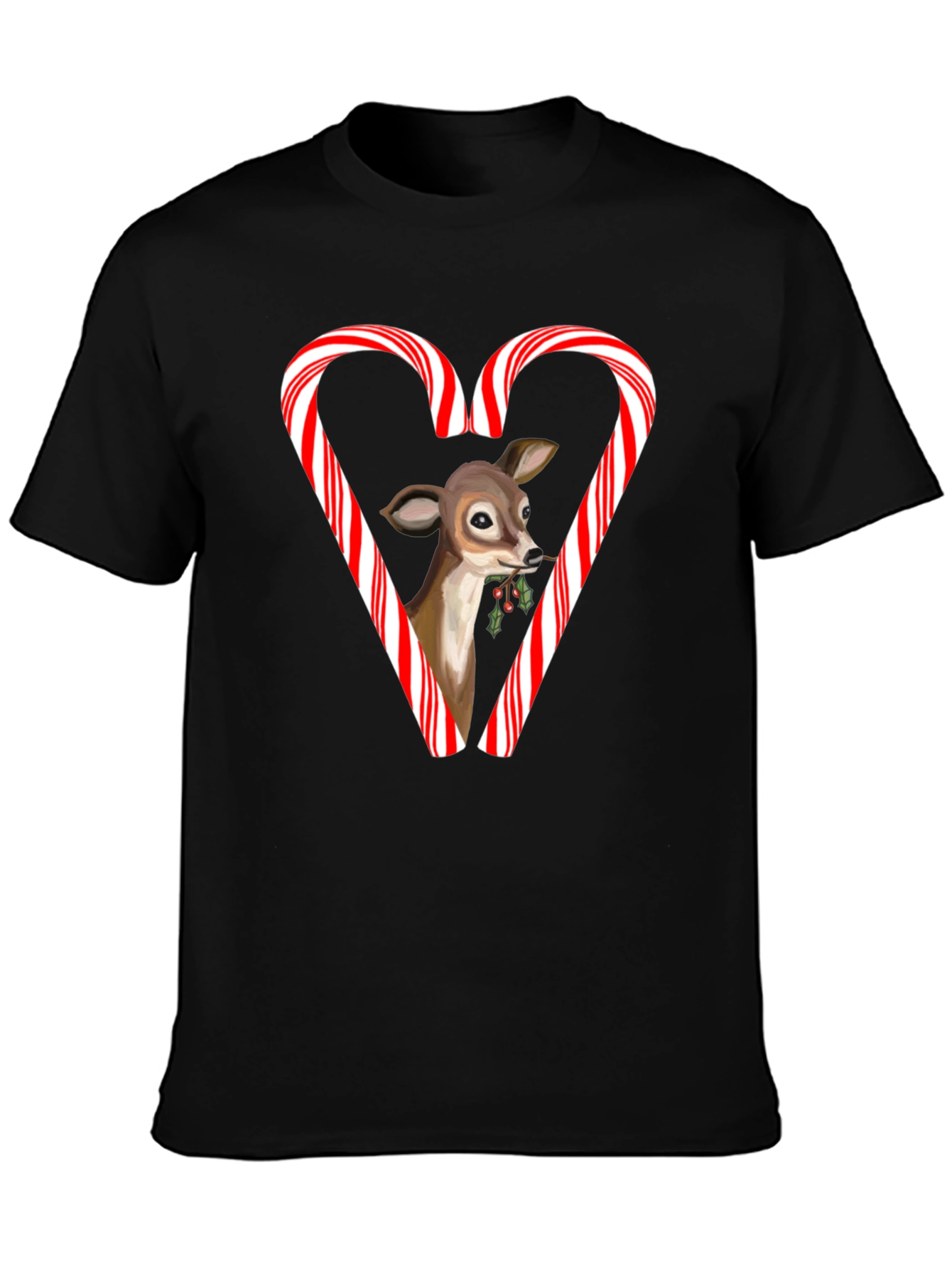 Holiday Deer Candy Cane Heart T-Shirt