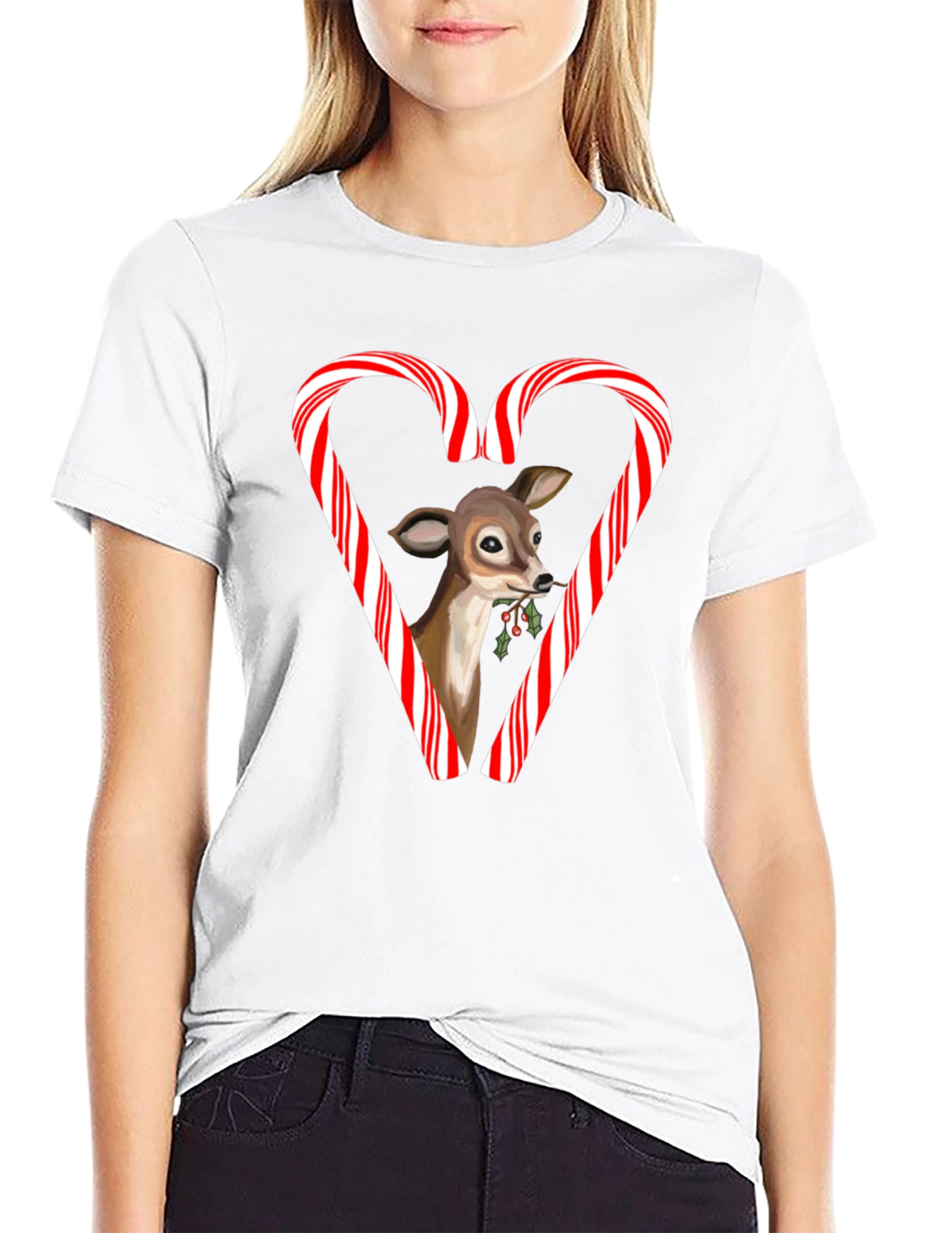 Holiday Deer Candy Cane Heart T-Shirt
