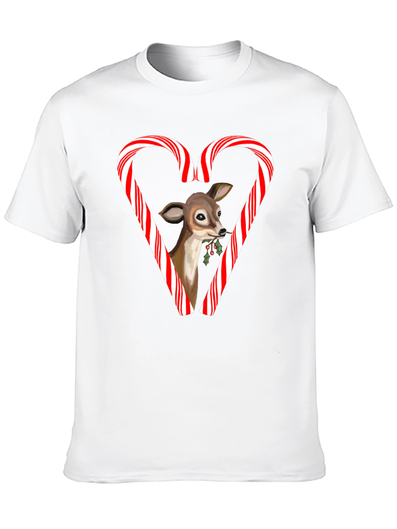 Holiday Deer Candy Cane Heart T-Shirt