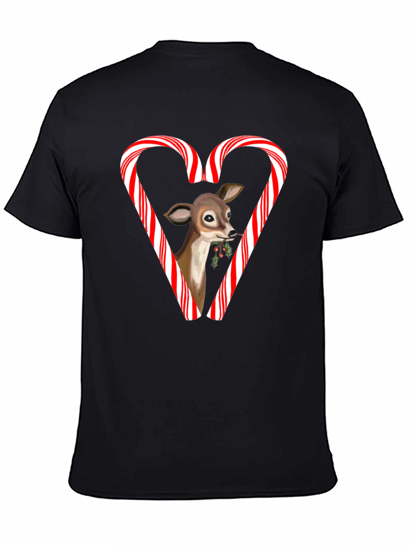 Holiday Deer Candy Cane Heart T-Shirt