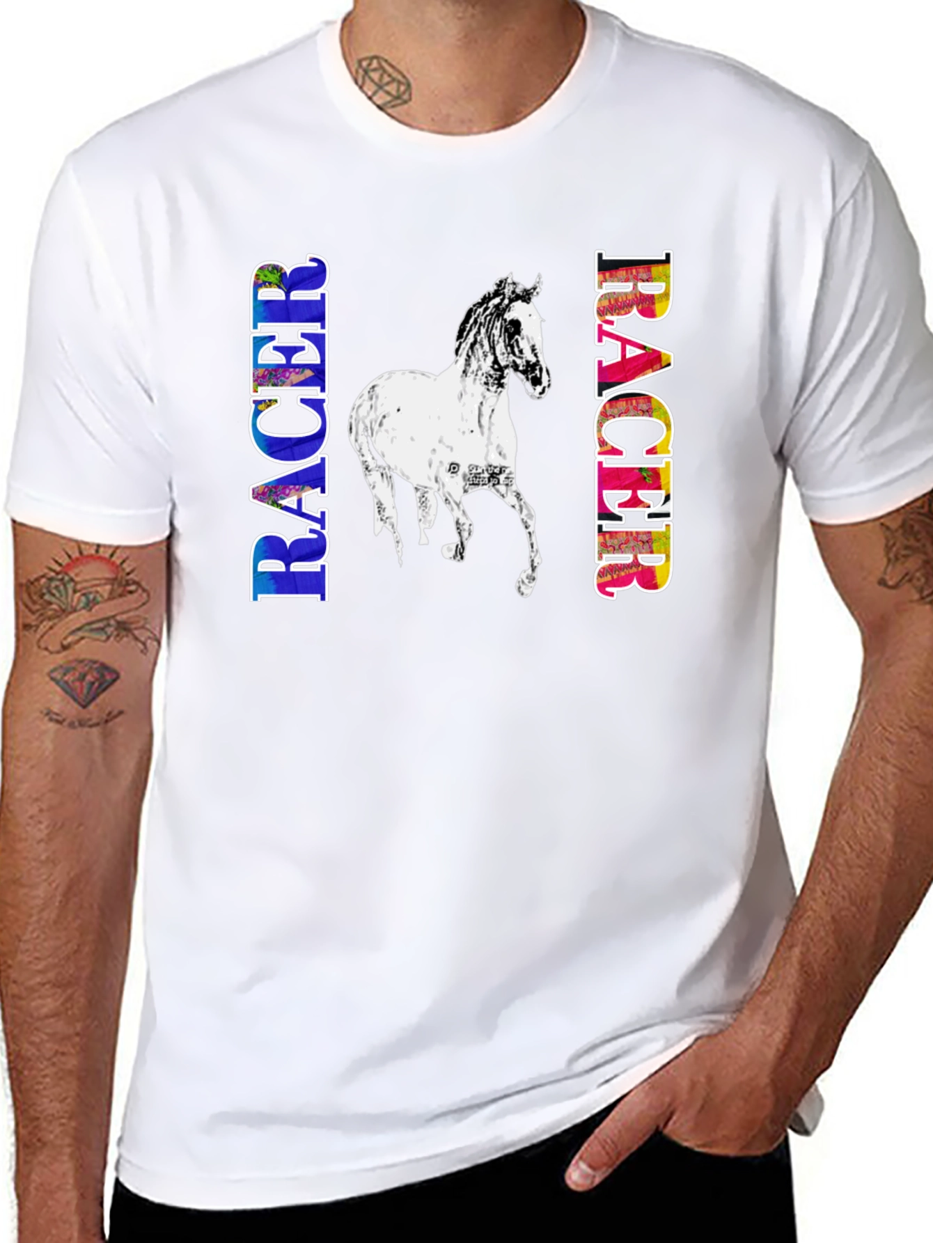 Racer Horse Graphic Tee | Black Cotton T-Shirt