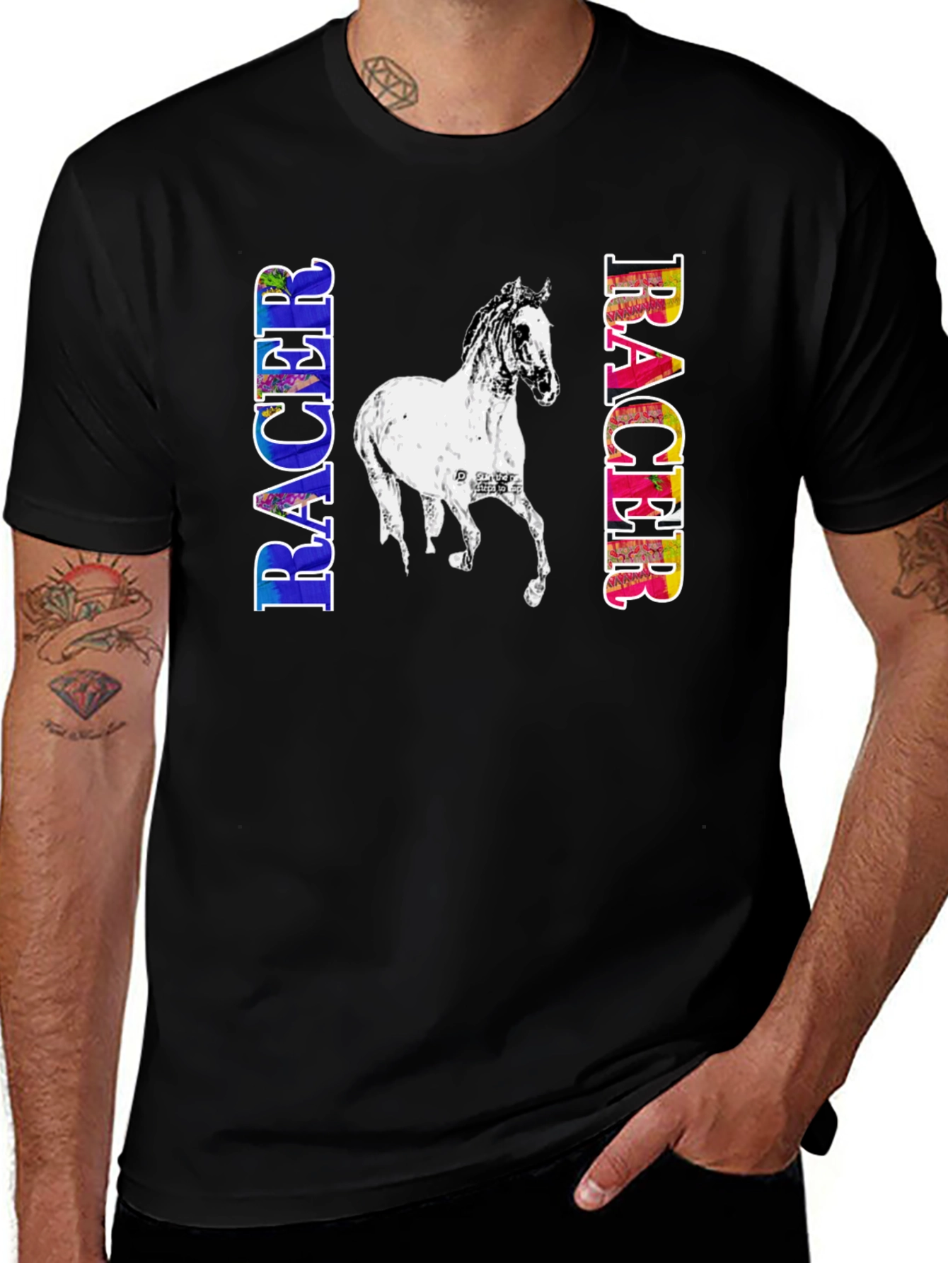Racer Horse Graphic Tee | Black Cotton T-Shirt