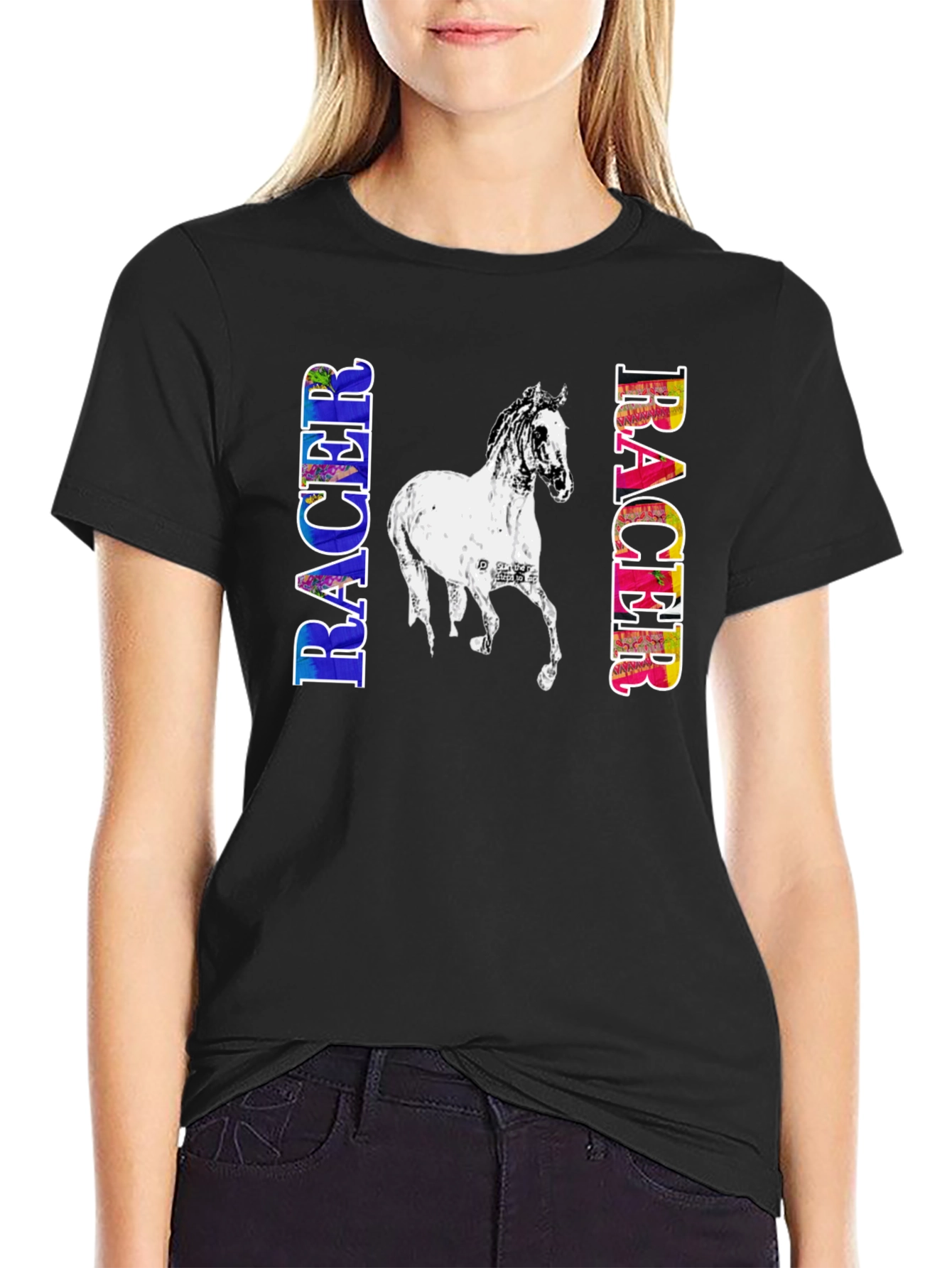 Racer Horse Graphic Tee | Black Cotton T-Shirt