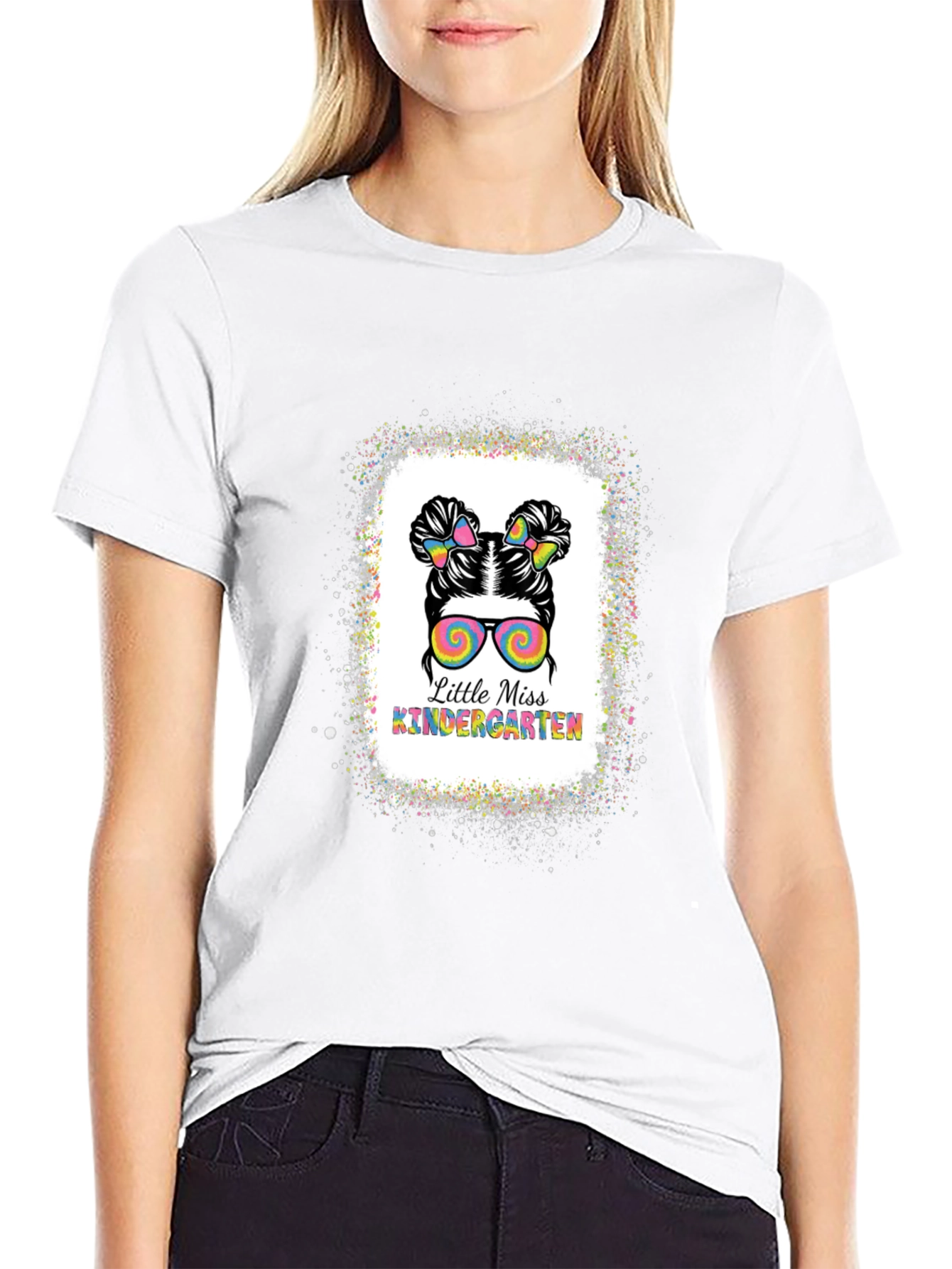 Little Miss Kindergarten Messy Bun T-Shirt