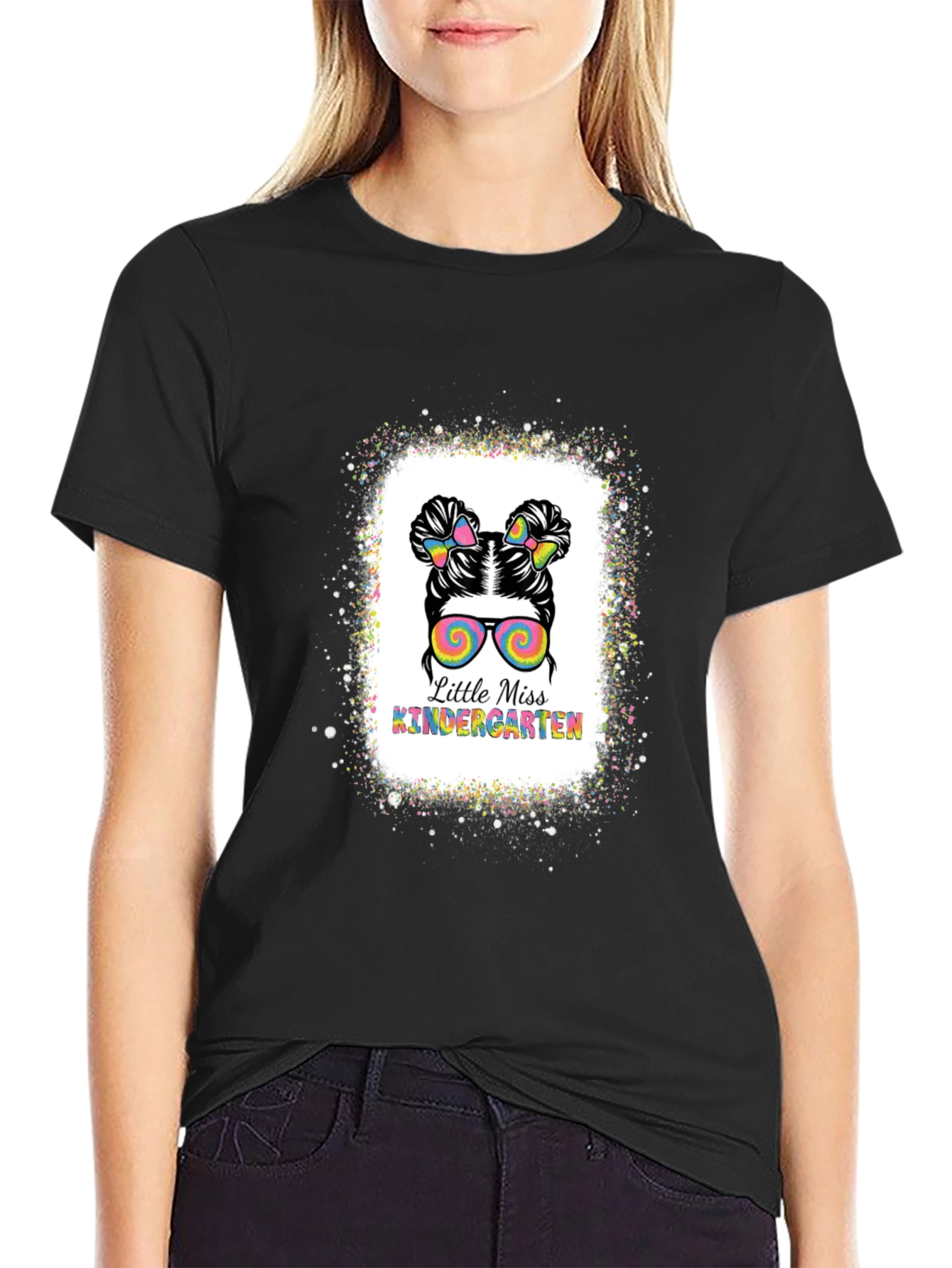Little Miss Kindergarten Messy Bun T-Shirt