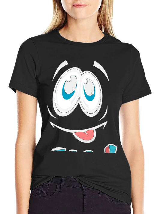 Funny Cartoon Face Graphic Black T-Shirt