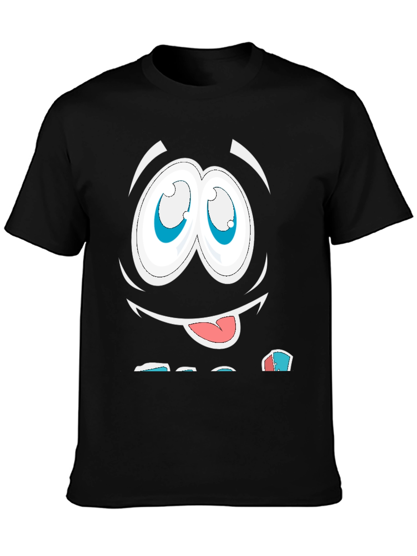 Funny Cartoon Face Graphic Black T-Shirt