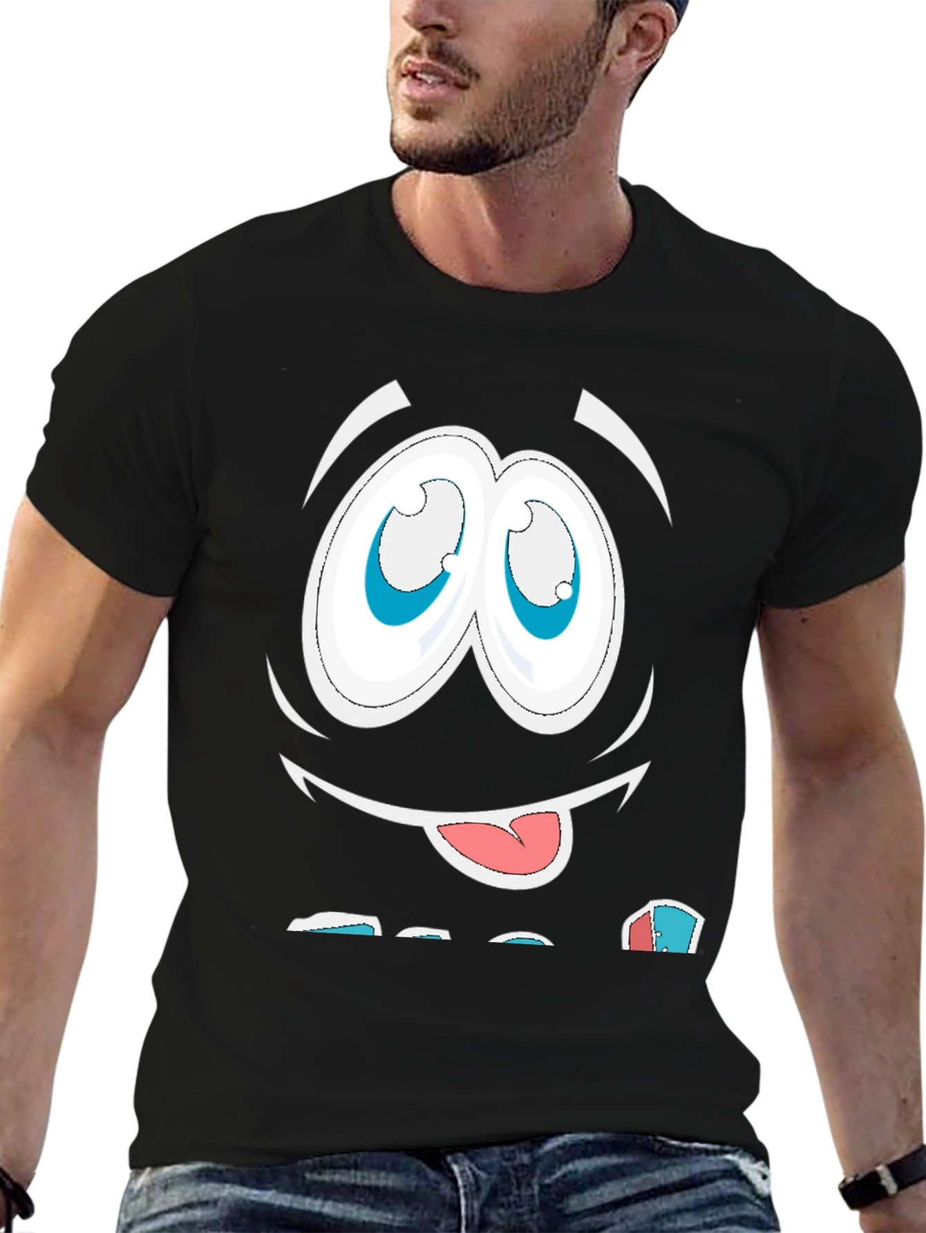 Funny Cartoon Face Graphic Black T-Shirt