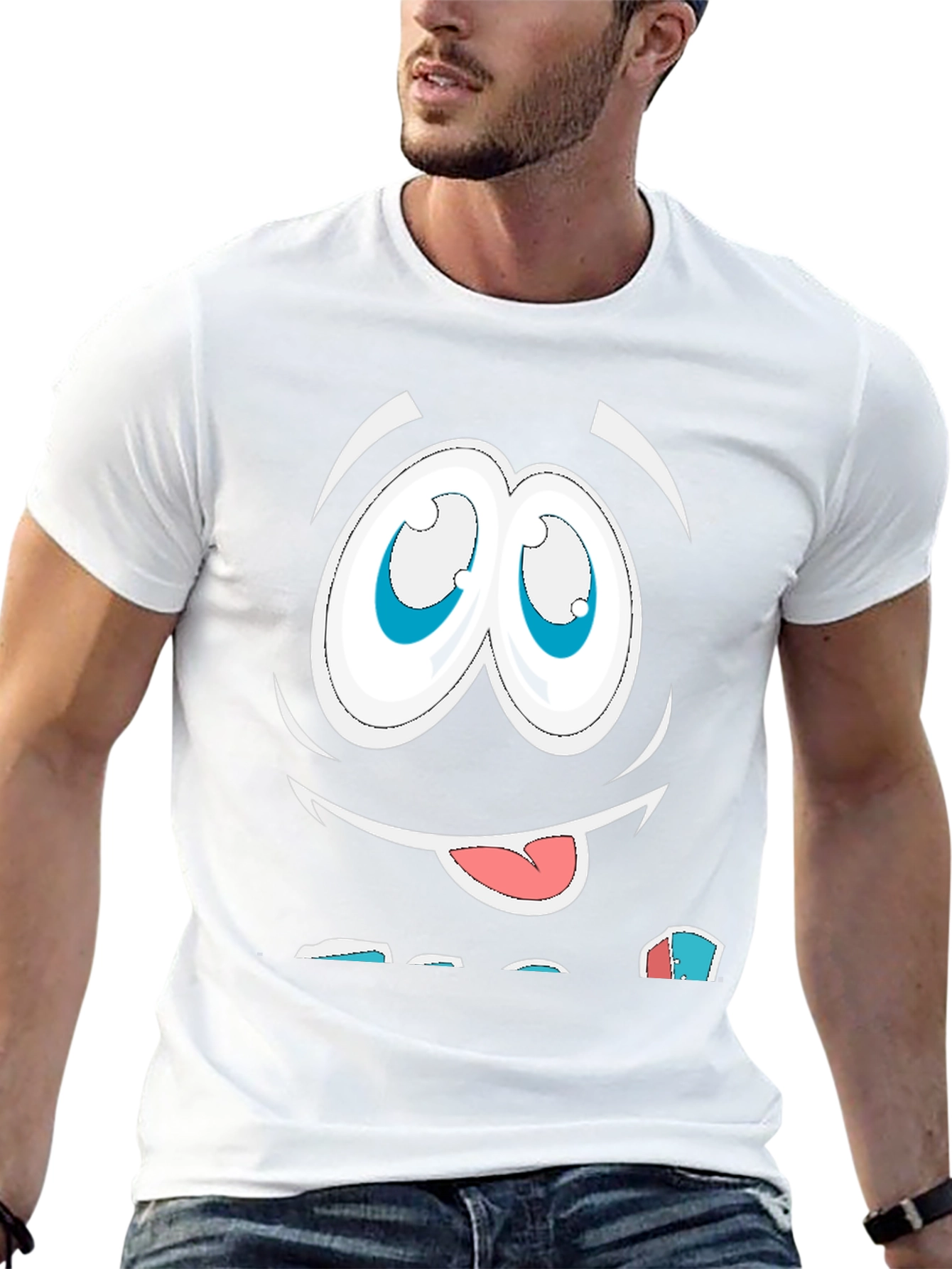 Funny Cartoon Face Graphic Black T-Shirt