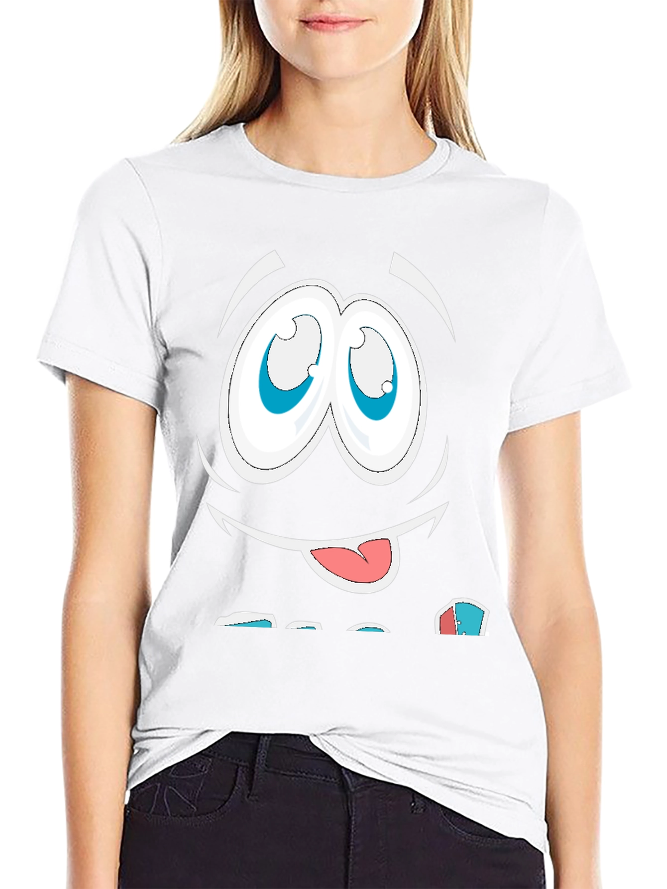 Funny Cartoon Face Graphic Black T-Shirt