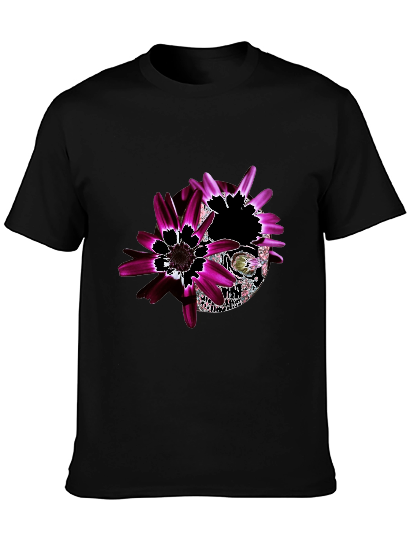 Floral Skull Graphic Black T-Shirt - Unique Design