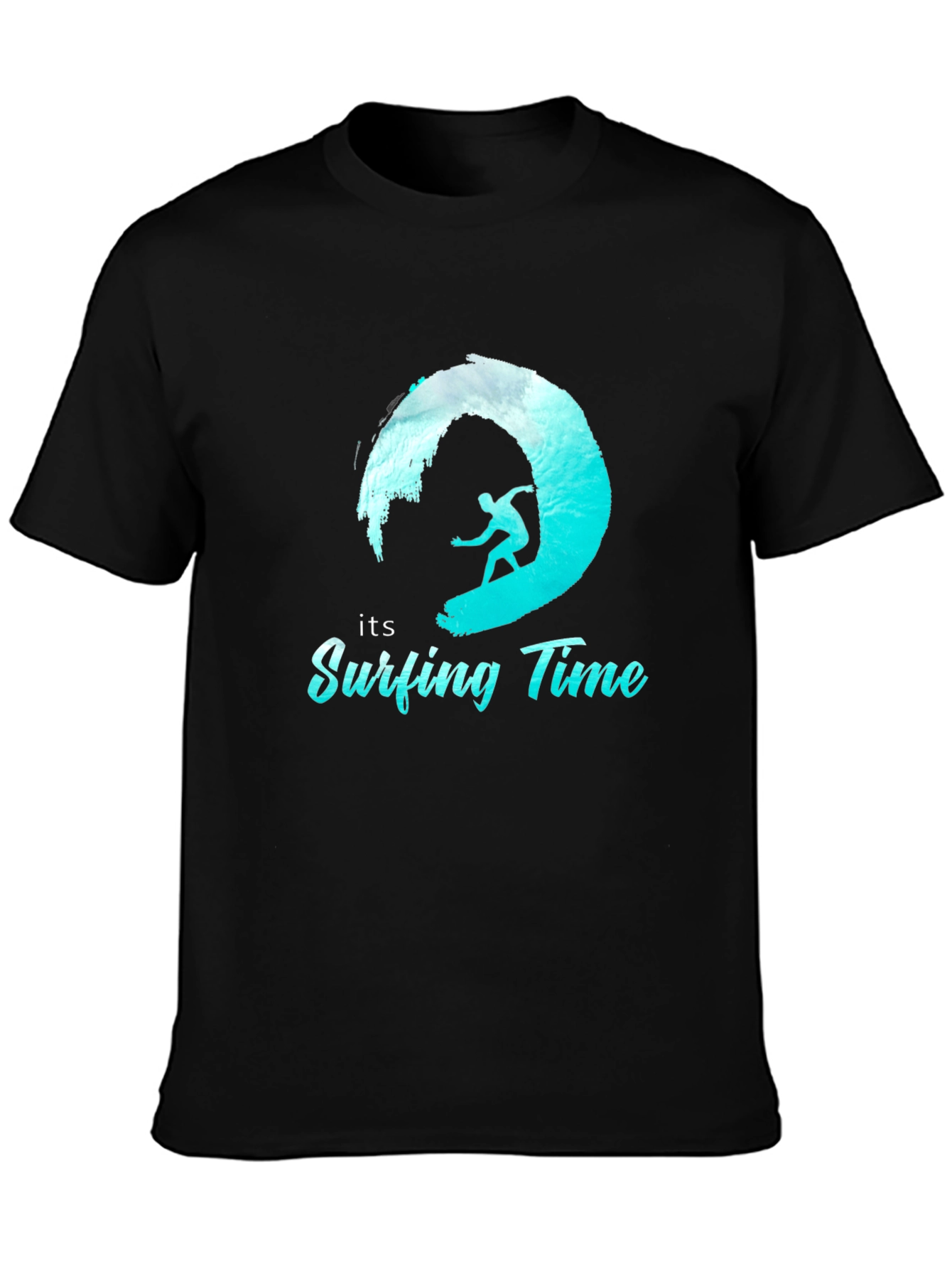Surfing Time Tee: Black Cotton Surfer T-Shirt