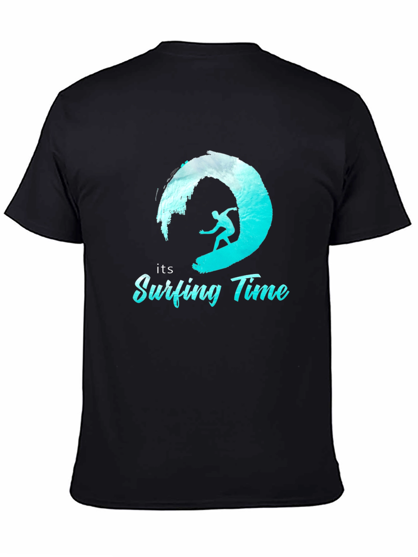Surfing Time Tee: Black Cotton Surfer T-Shirt