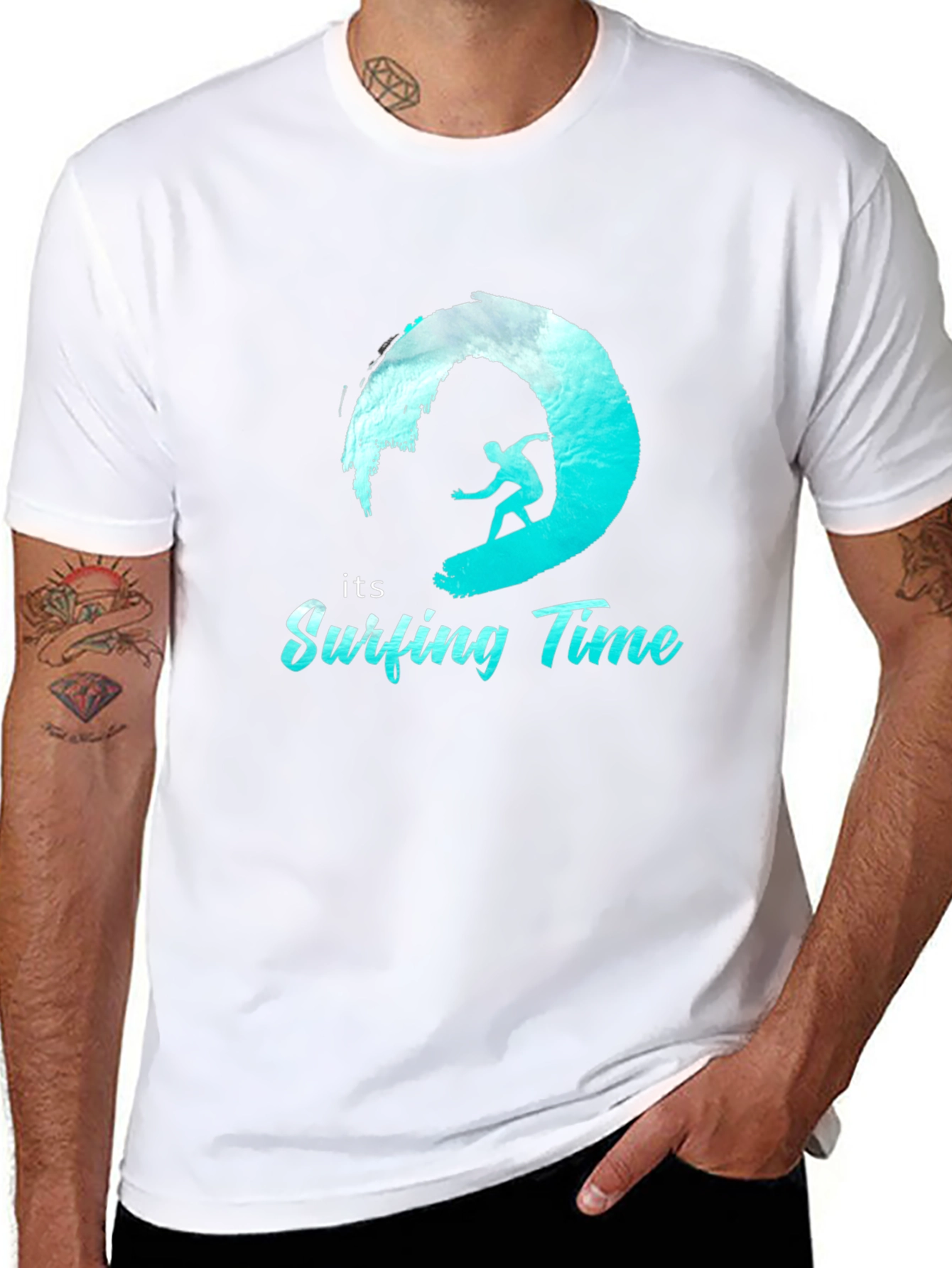 Surfing Time Tee: Black Cotton Surfer T-Shirt