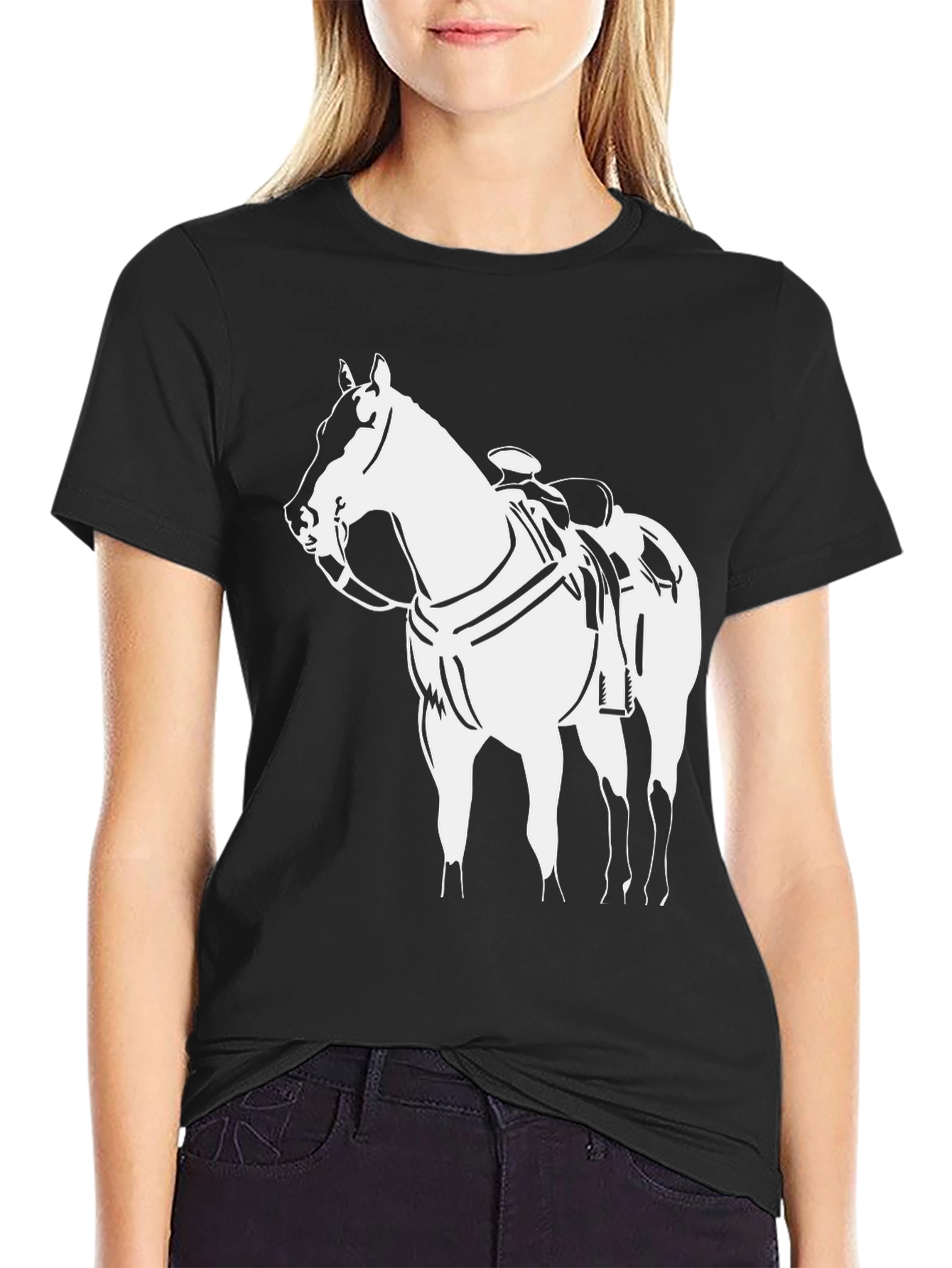 Horse Graphic Tee - Black Cotton T-Shirt