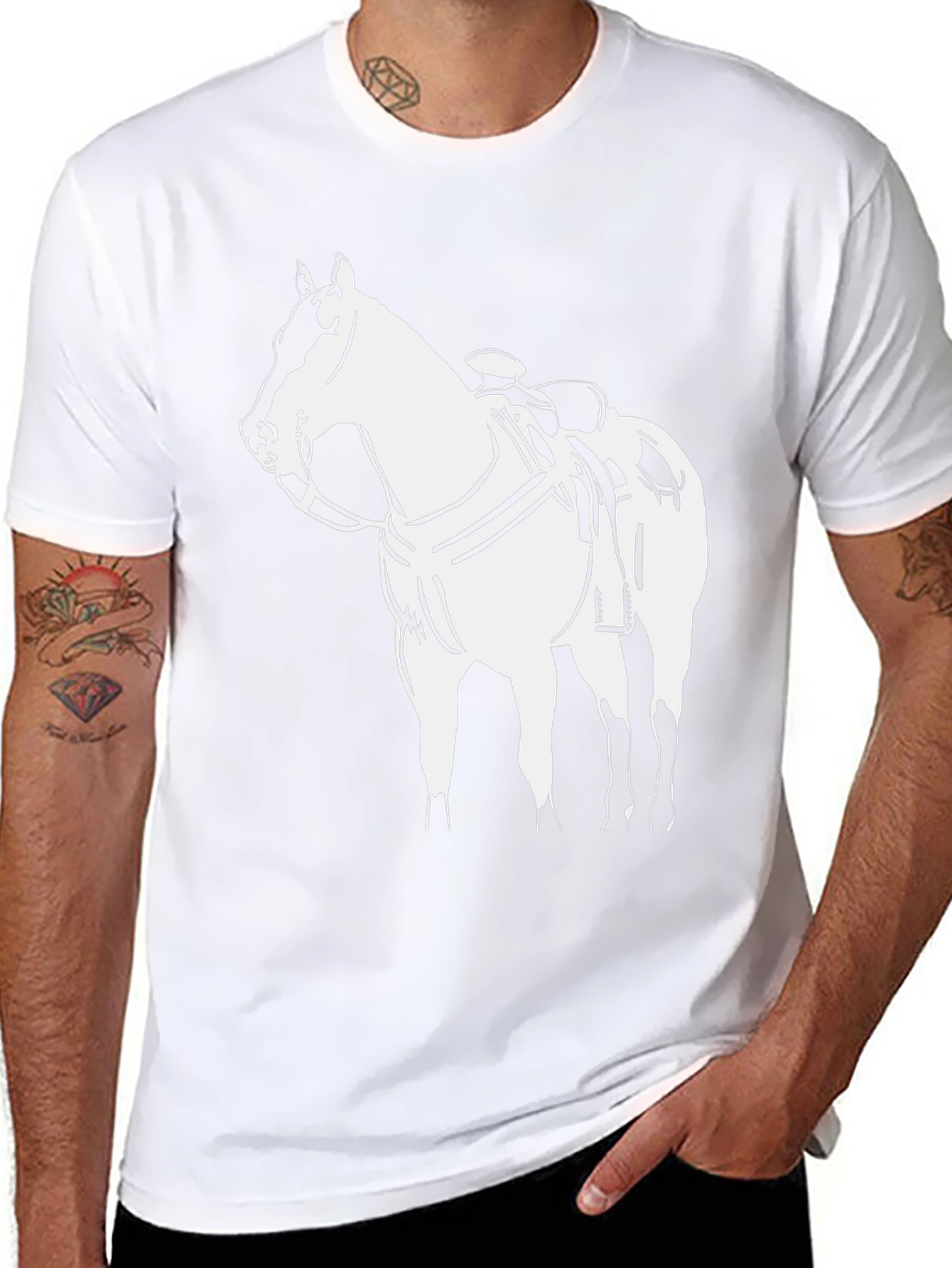 Horse Graphic Tee - Black Cotton T-Shirt