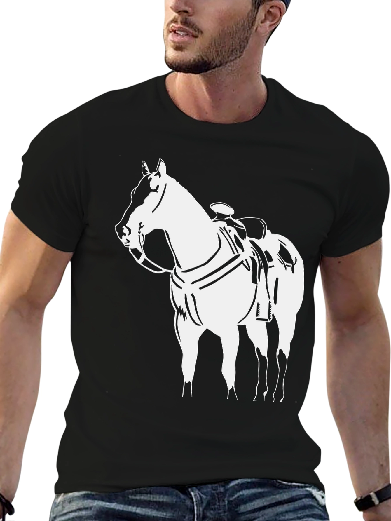 Horse Graphic Tee - Black Cotton T-Shirt