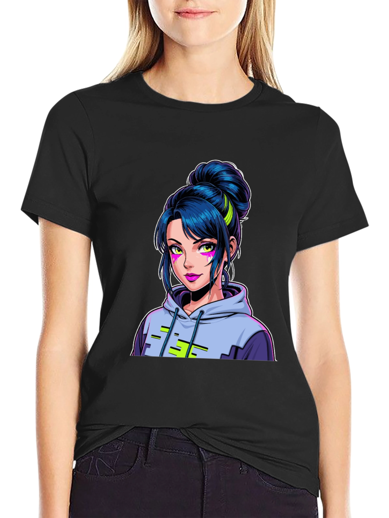 Anime Girl Graphic Tee - Cool Black T-Shirt