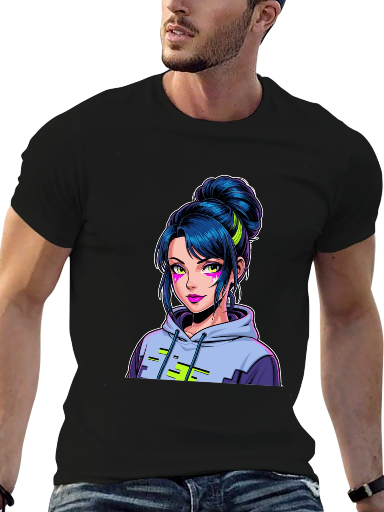 Anime Girl Graphic Tee - Cool Black T-Shirt