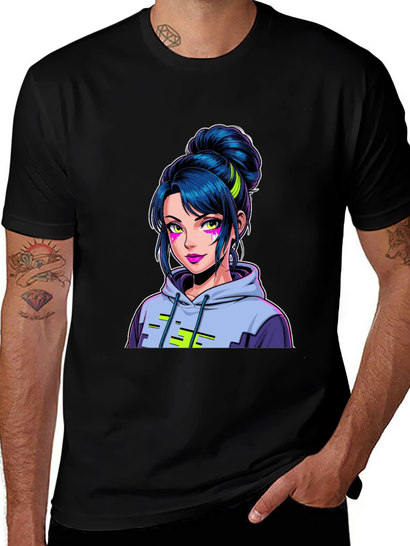 Anime Girl Graphic Tee - Cool Black T-Shirt