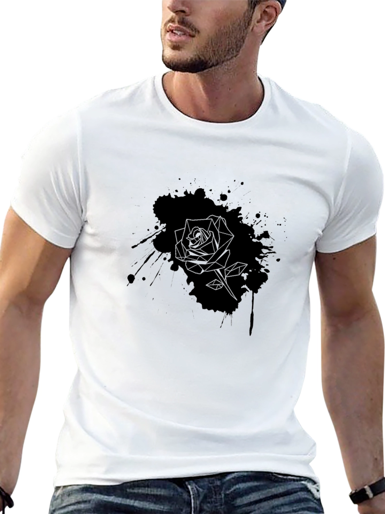 Mens Black Rose Graphic Tee - Stylish Casual Wear