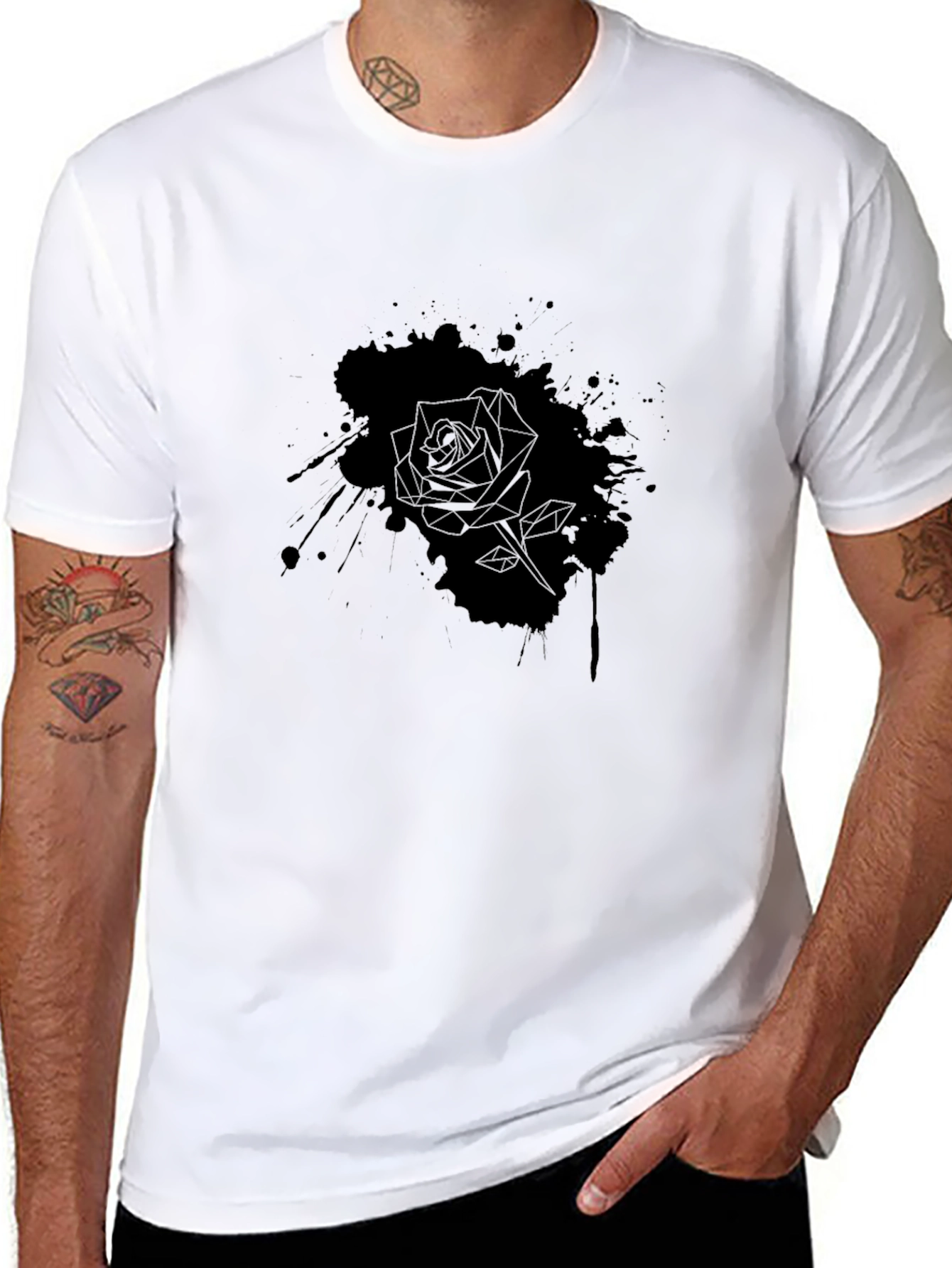 Mens Black Rose Graphic Tee - Stylish Casual Wear