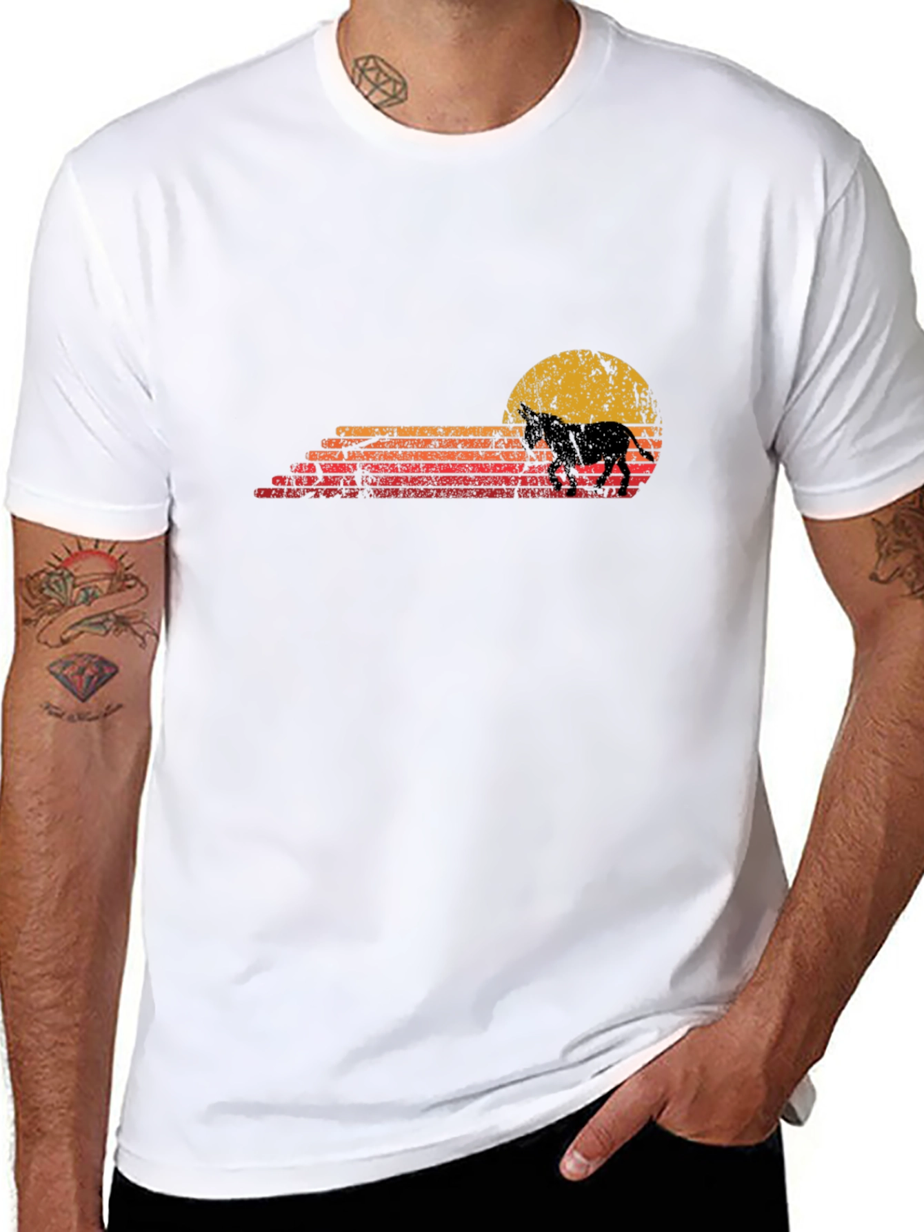 Retro Horse Sunset Graphic Tee - Black