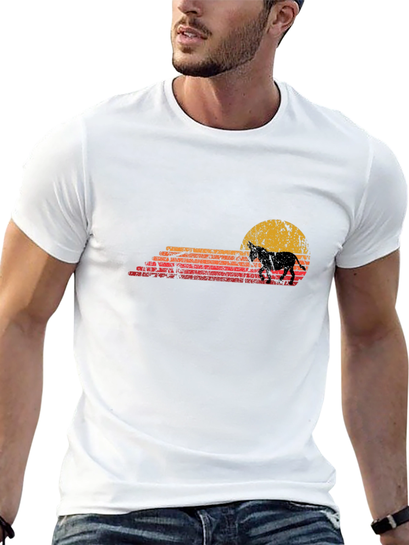Retro Horse Sunset Graphic Tee - Black