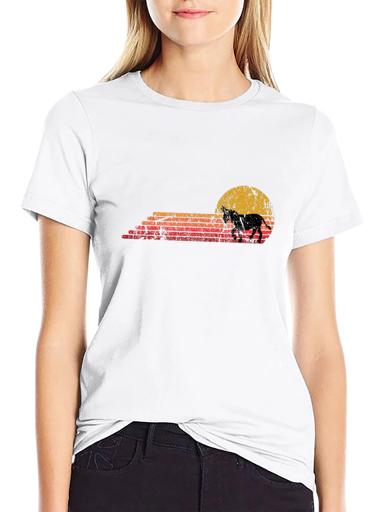 Retro Horse Sunset Graphic Tee - Black