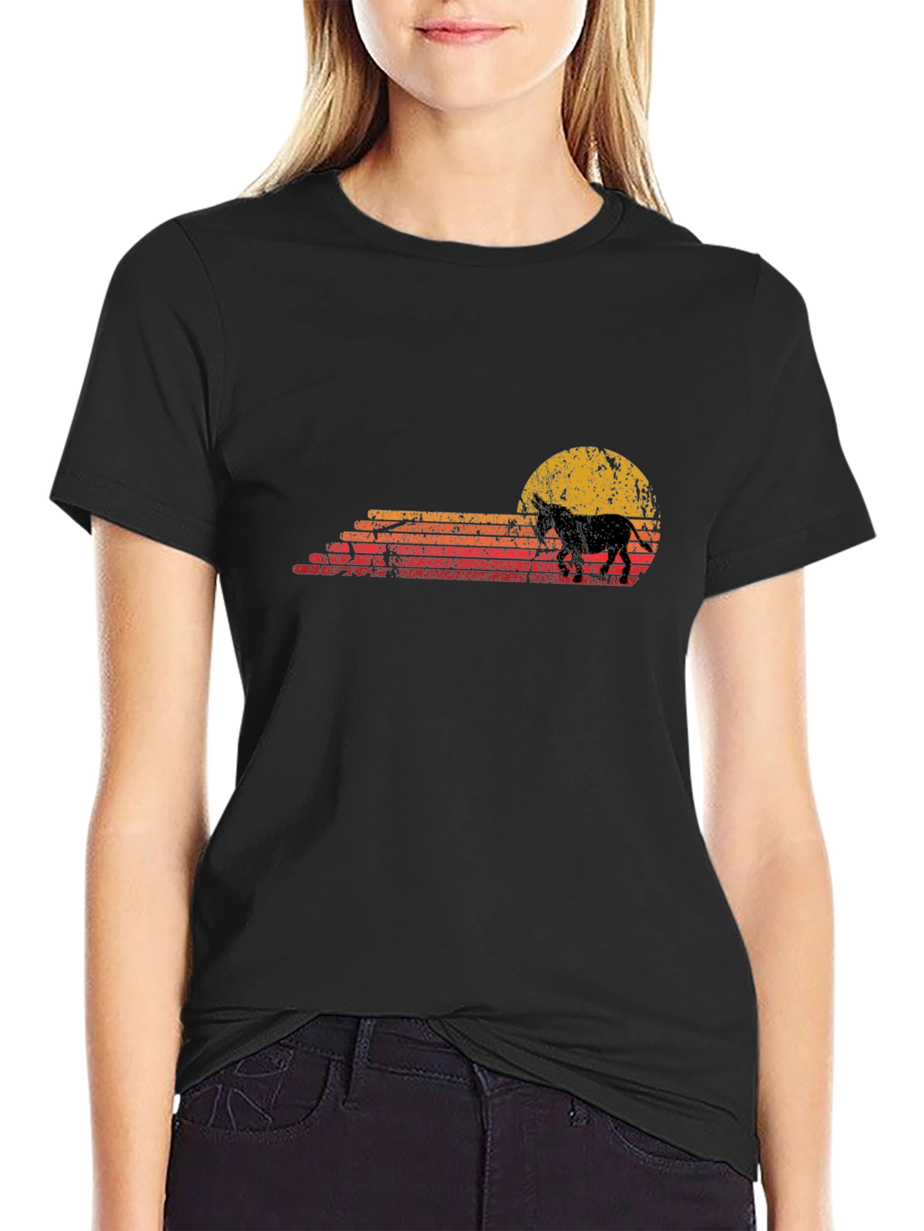 Retro Horse Sunset Graphic Tee - Black