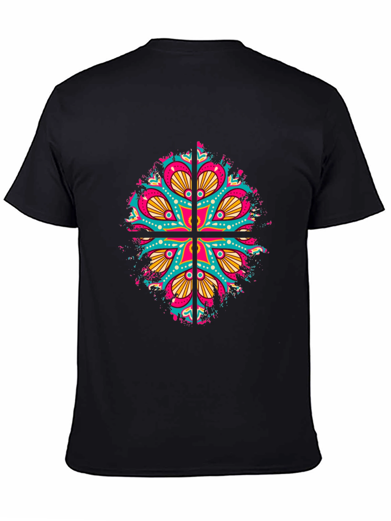 Vibrant Mandala Graphic Print Mens Black T-Shirt