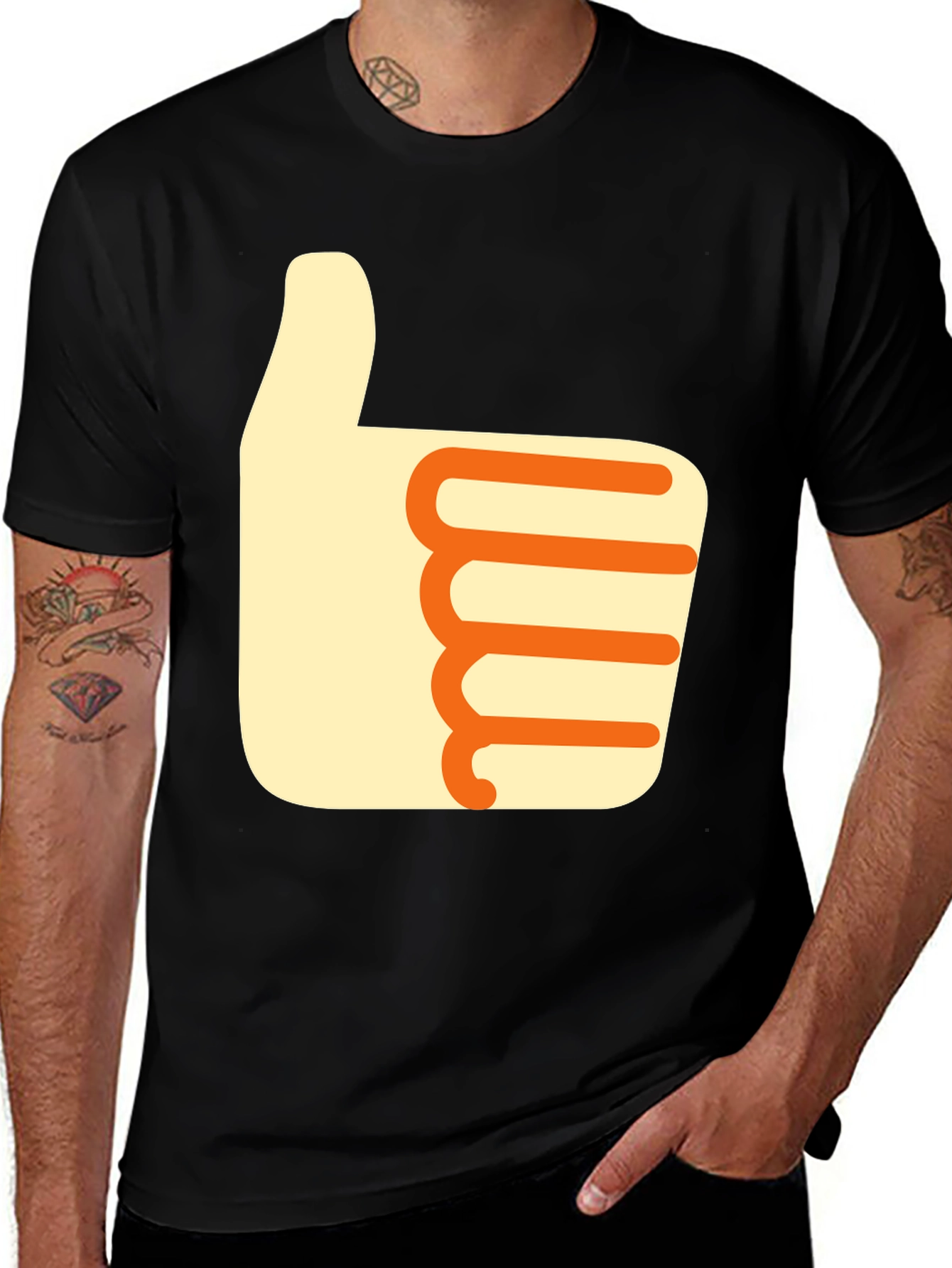 Thumbs Up Graphic Tee - Casual Black T-Shirt