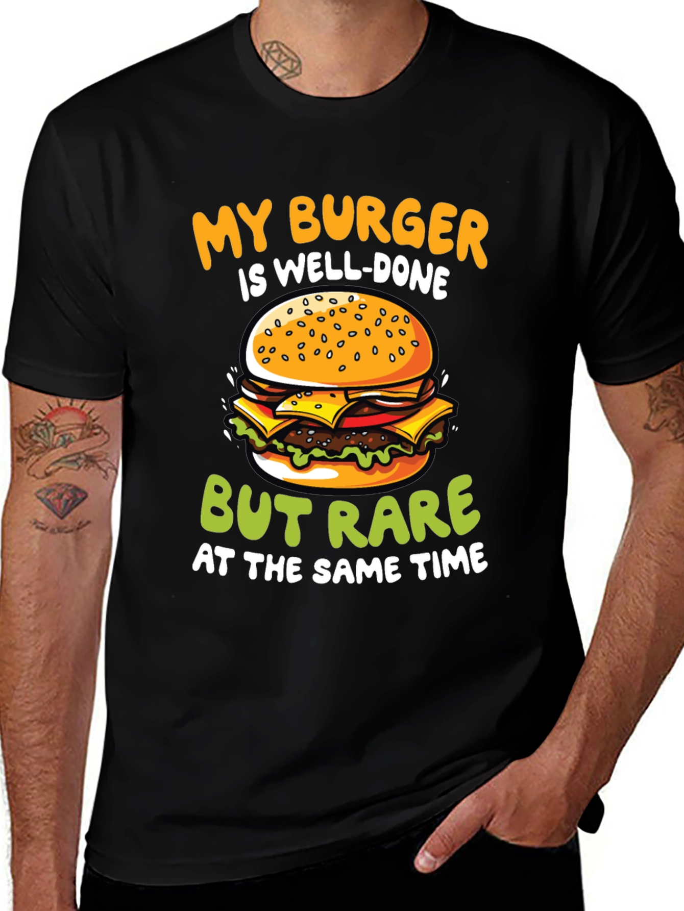 Funny Burger T-Shirt - Well-Done But Rare