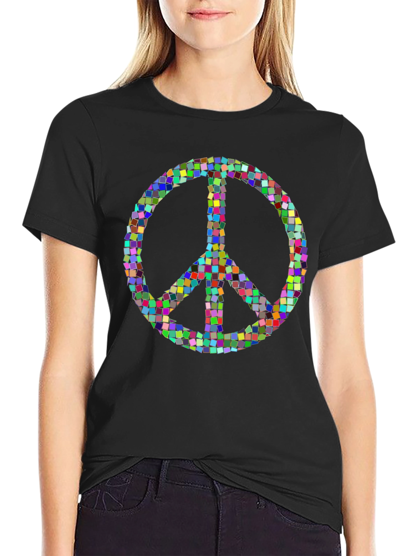 Mosaic Peace Sign Graphic T-Shirt