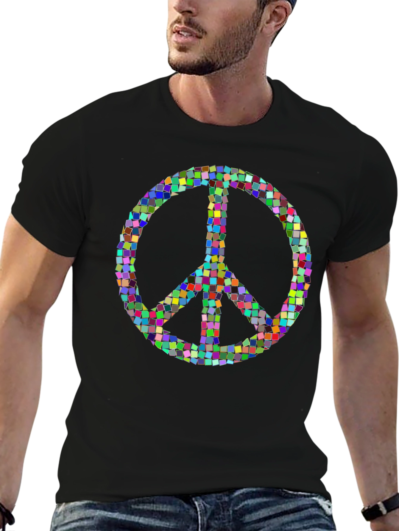 Mosaic Peace Sign Graphic T-Shirt