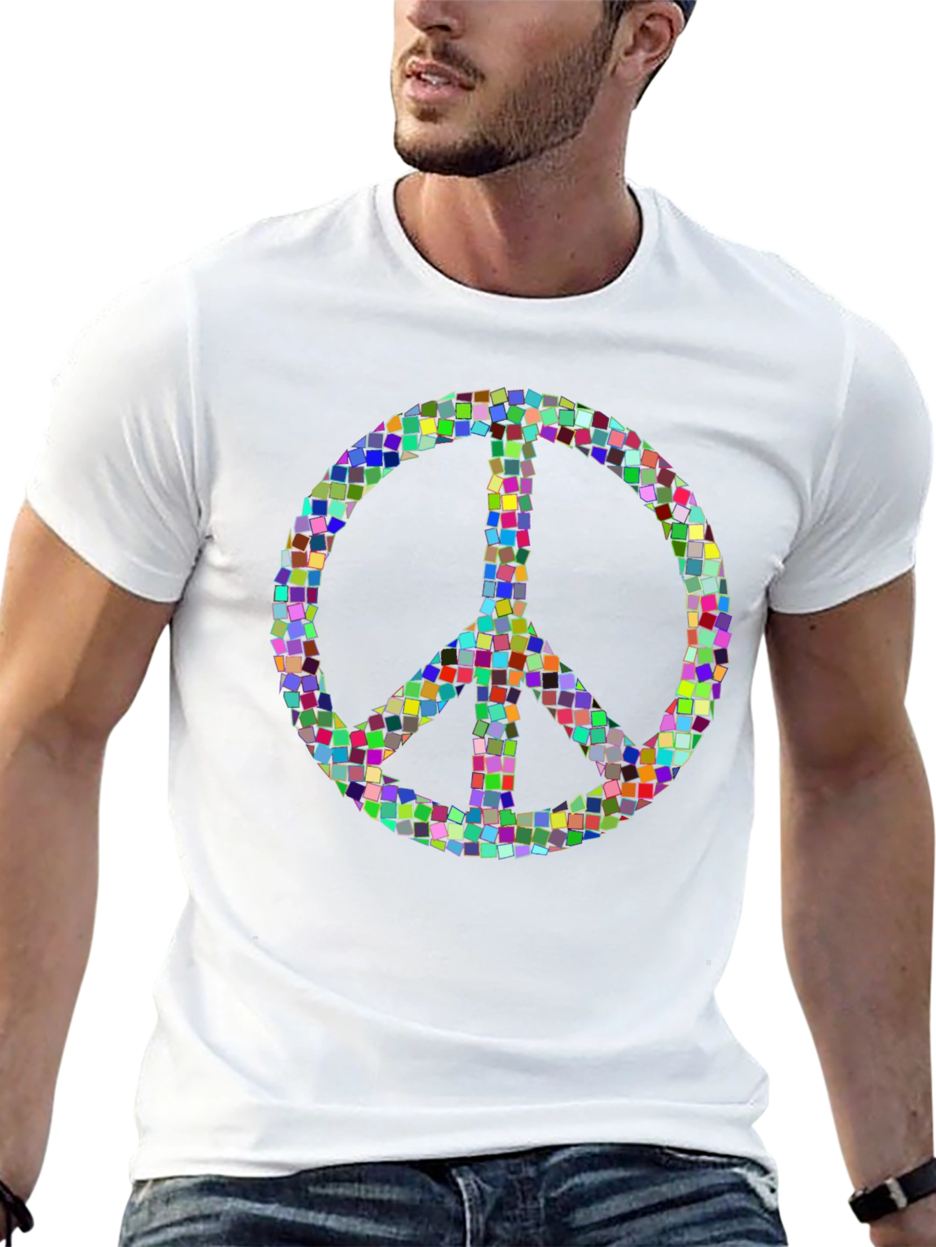 Mosaic Peace Sign Graphic T-Shirt