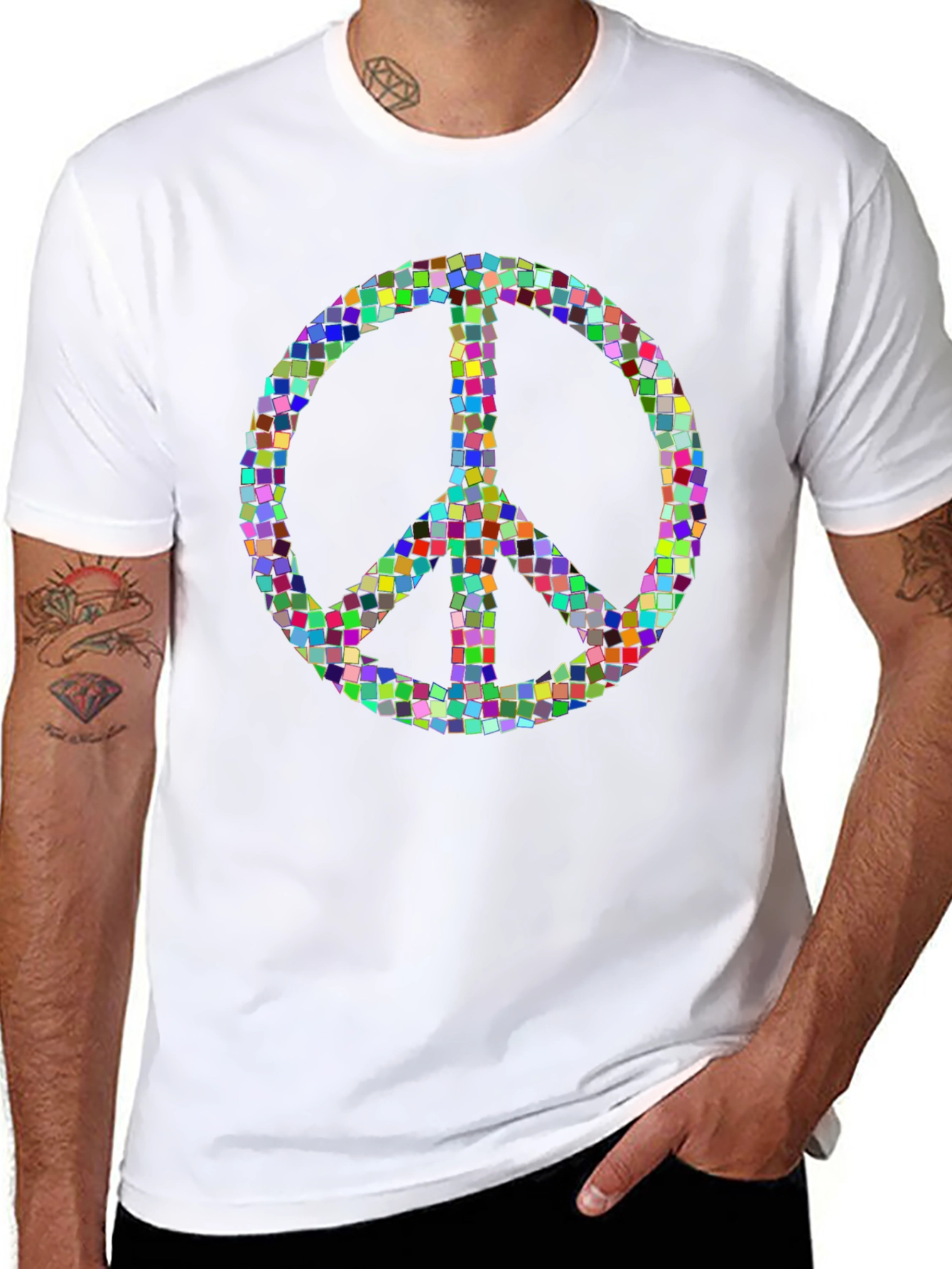 Mosaic Peace Sign Graphic T-Shirt